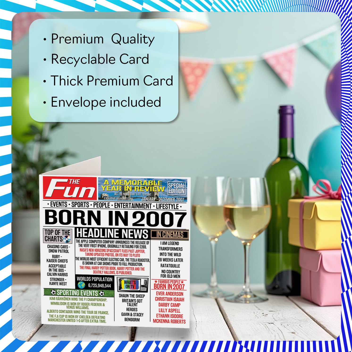 19th Birthday Cards for Men Women - Born In 2007 Newspaper - Happy 19 Birthday Card for Son Daughter Cousin Vintage Retro Back In 2007, 145mm Bday Greeting Cards — view 3