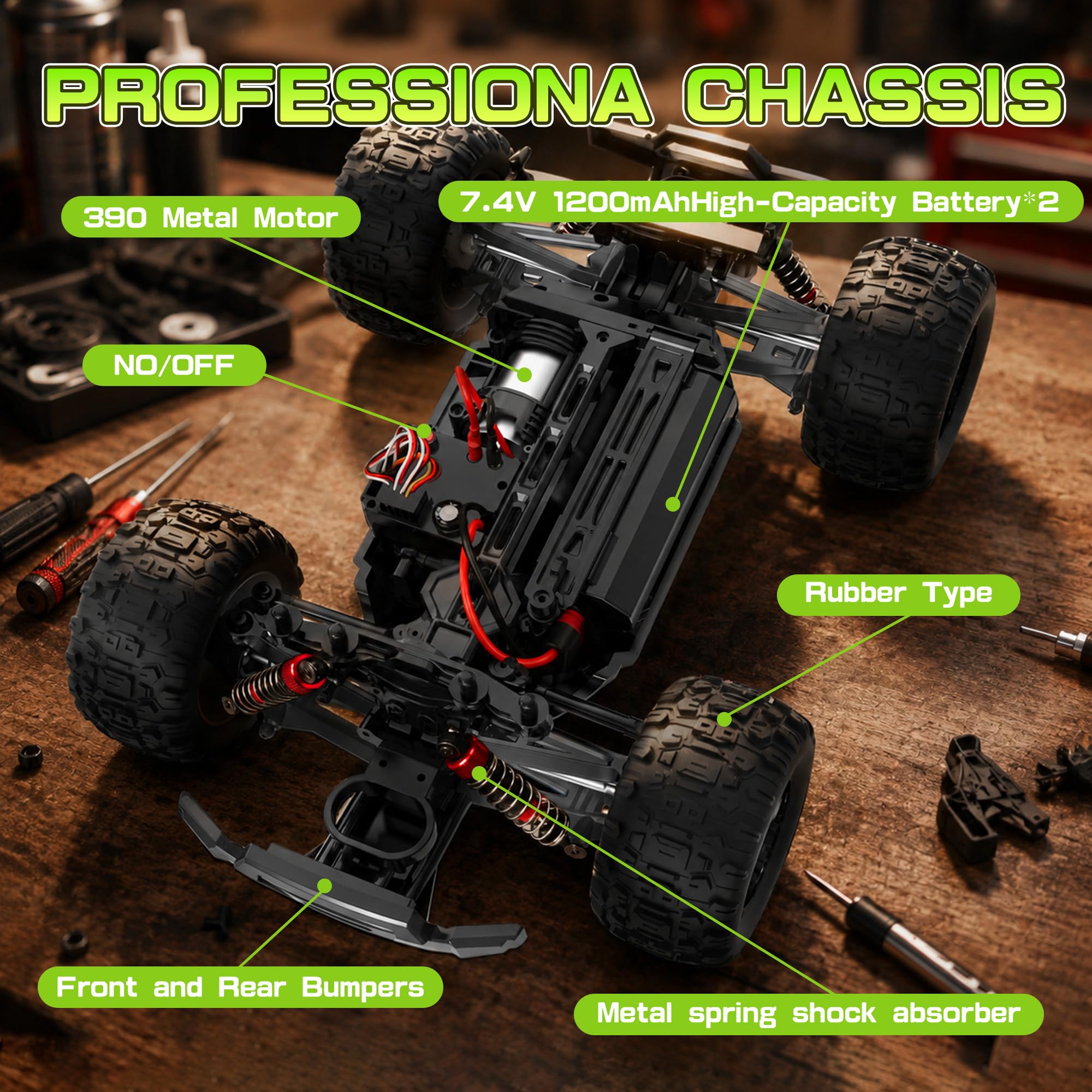 Ferngesteuertes Auto 1:16 4WD RC Auto 40 km/h Offroad Mit LED | Offroad-RC-Truck 2 Batterien 2.4GHz All-Terrain-Spielzeug Wiederaufladbar Fast Cars Für Kinder und Erwachsene - Schwarz