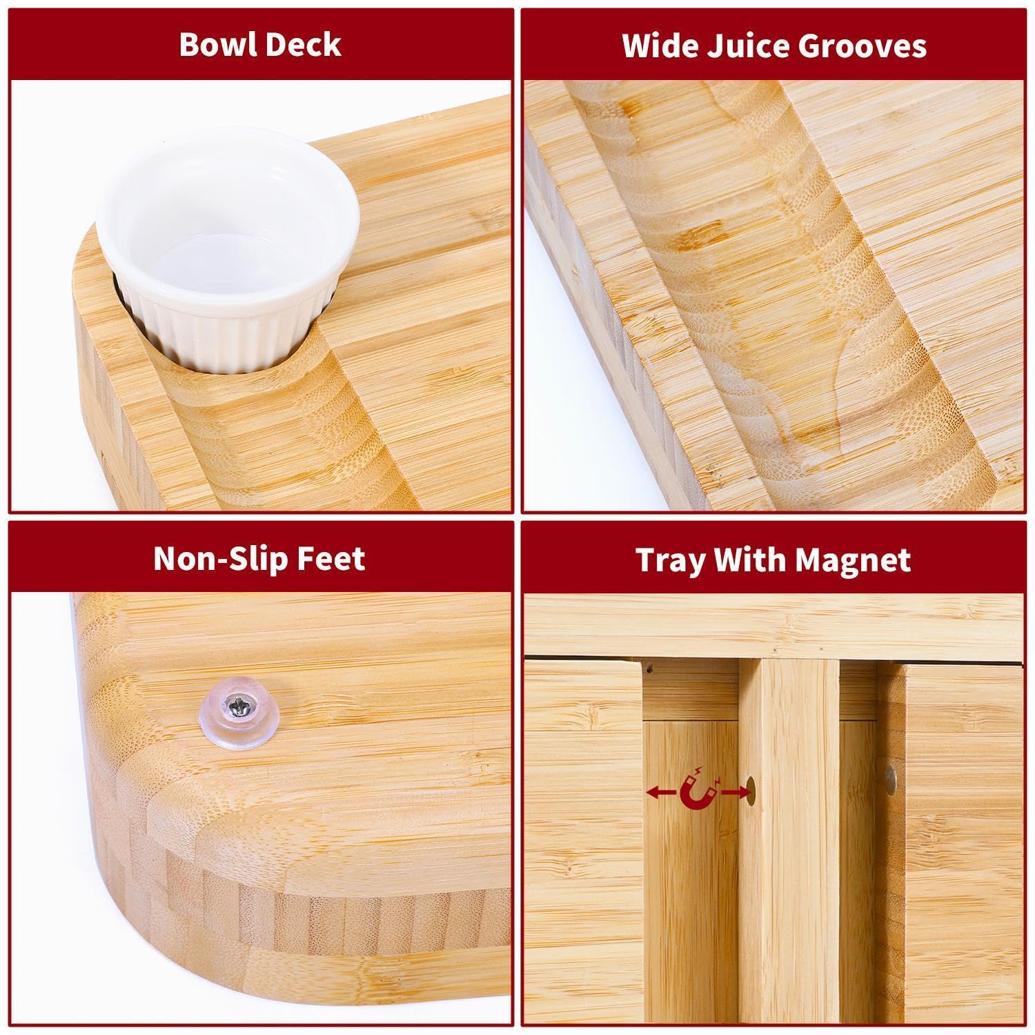 Premsons® Bamboo Cheese Board & Knife Set - 4 Knives + 4 Forks + Ceramic Bowl Set - Charcoal Slate Chalk Marker Cutlery Three Slide Out Drawer - Ideal for Home Dinner Special Occasions 2