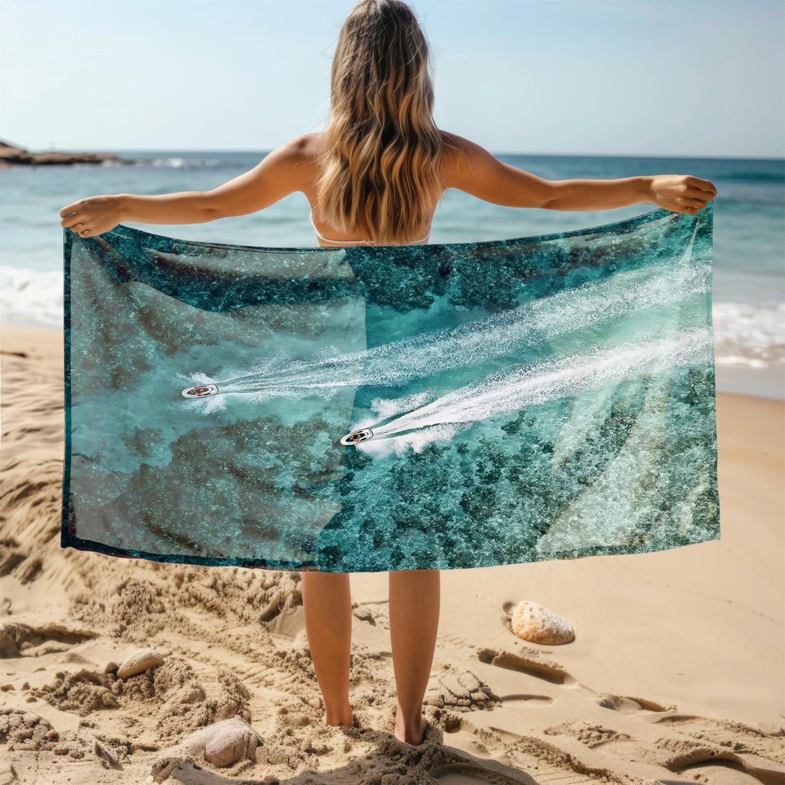 Generico Telo Mare Microfibra 200X100 Grigio Verde Mar Asciugatura Rapida Telo da Spiaggia Sabbia Per Donna Uomo Viaggi Vacanze Nuoto Campeggio