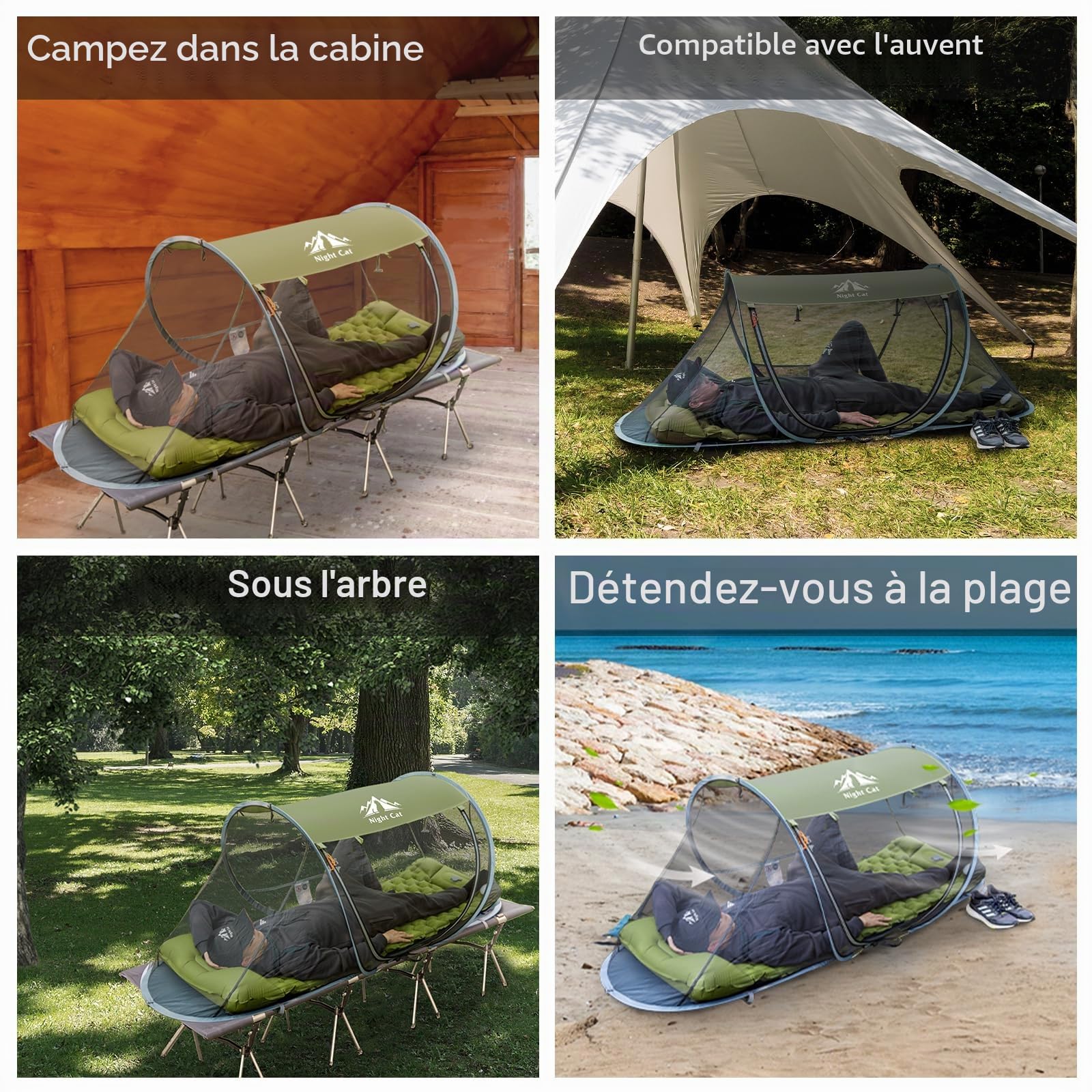 Night Cat Tente Pop-up Anti-moustiques Tente de Camping pour 1 Personne Installation Facile pour Un Festival Pique-Nique dans Le Parc Jardin (Noir)