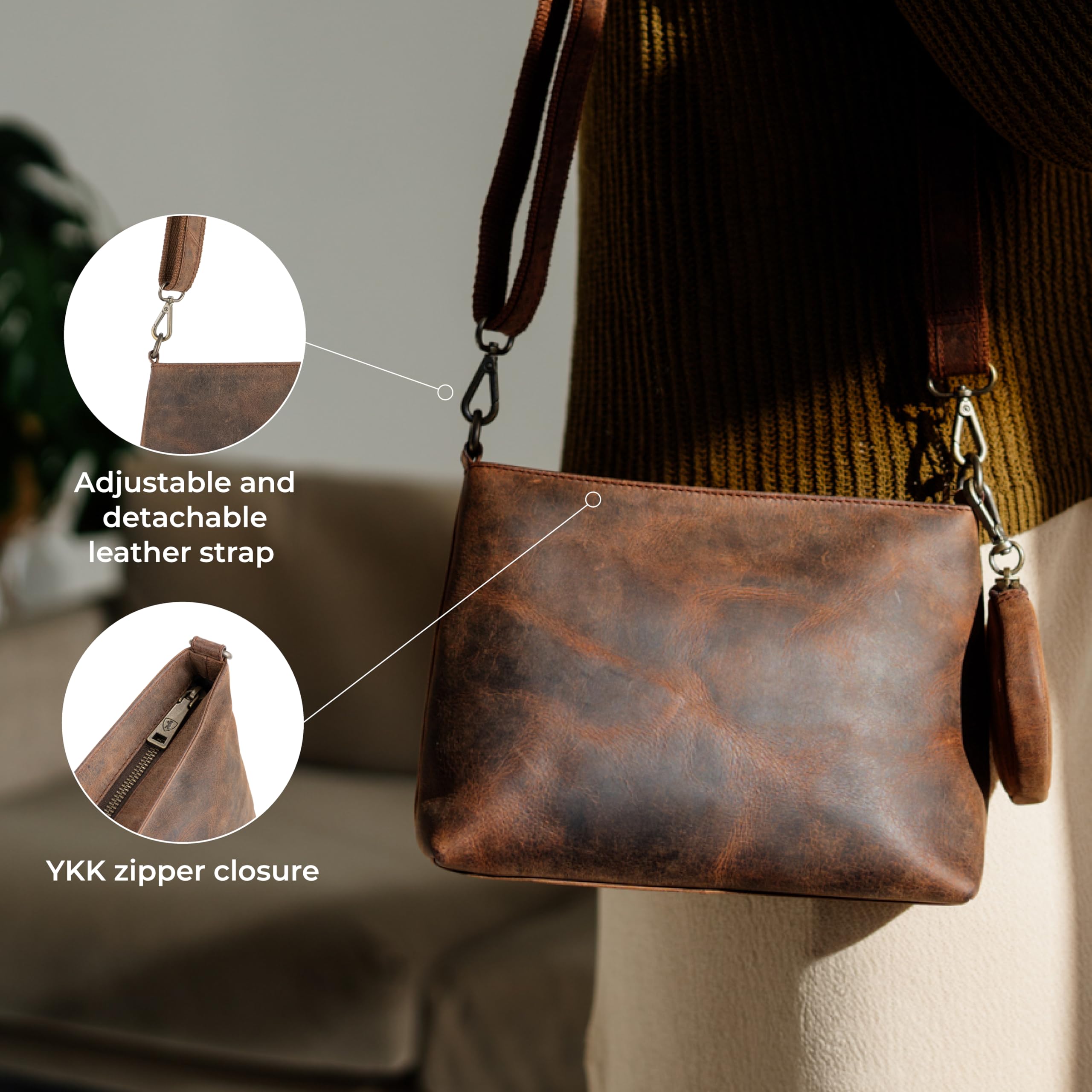 Berliner Bags Marbella S Bolso Bandolera Mediano de Piel Auténtica para Mujer, Crossbody con Correa Ajustable y Cierre YKK, Diseño Elegante y Resistente para Uso Diario