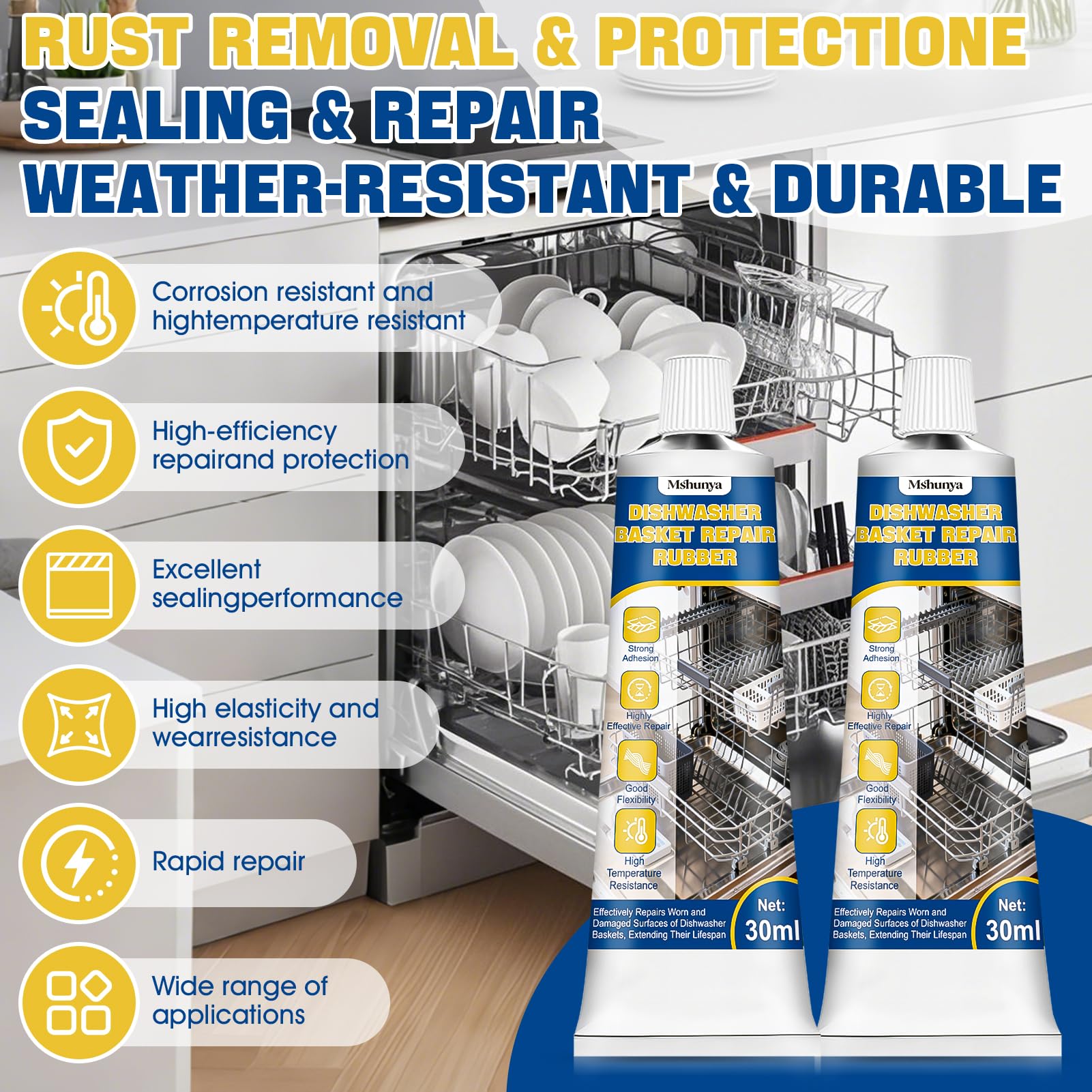 2 oz Dishwasher Rack Repair Coating, Grey Dishwasher Rack Repair Kit with Ten Rubber Sleeves, Insulation and Waterproof, High and Low Temperature Resistant - 2