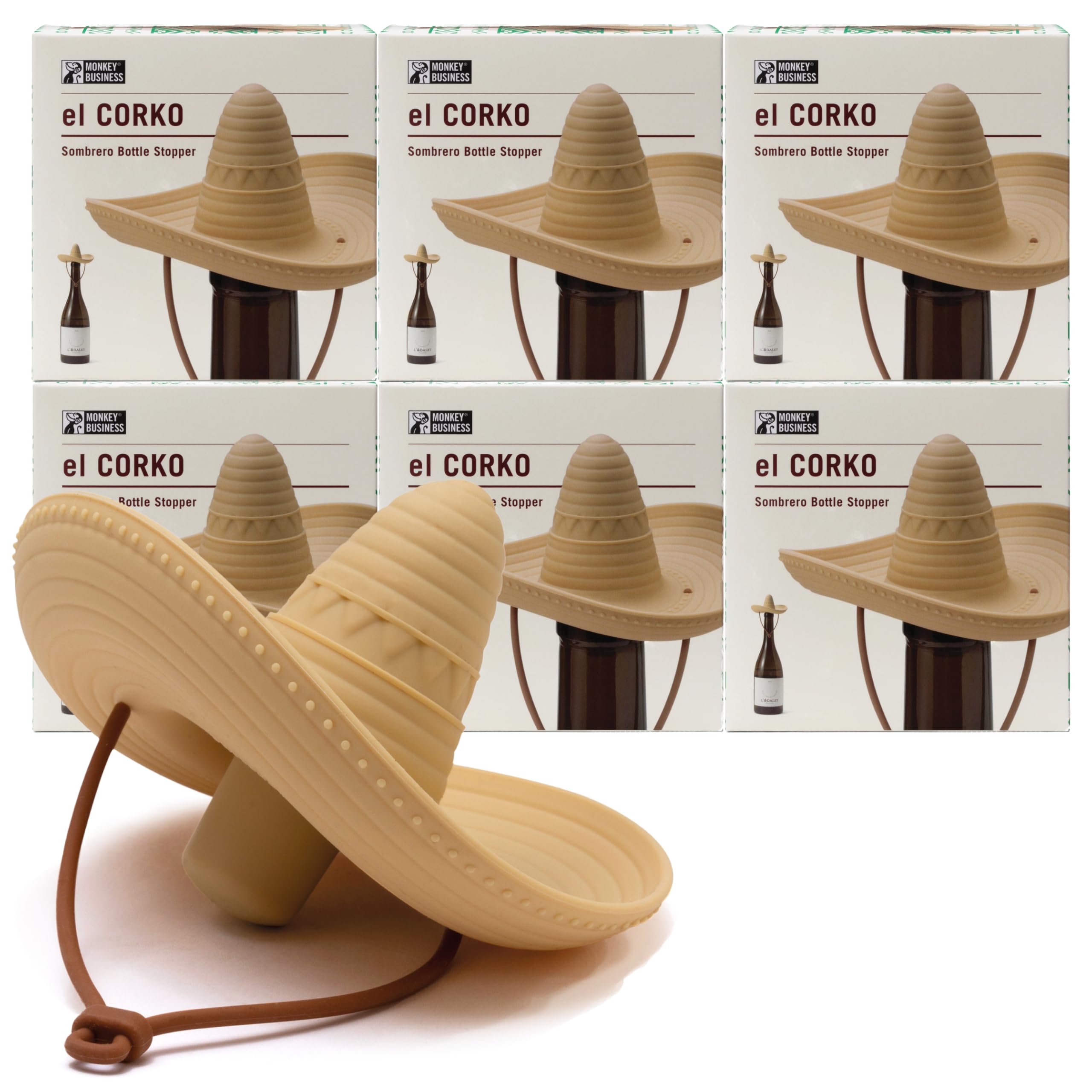Monkey Business Elcorko Lot de 6 bouchons à vin en silicone avec motif ombrero