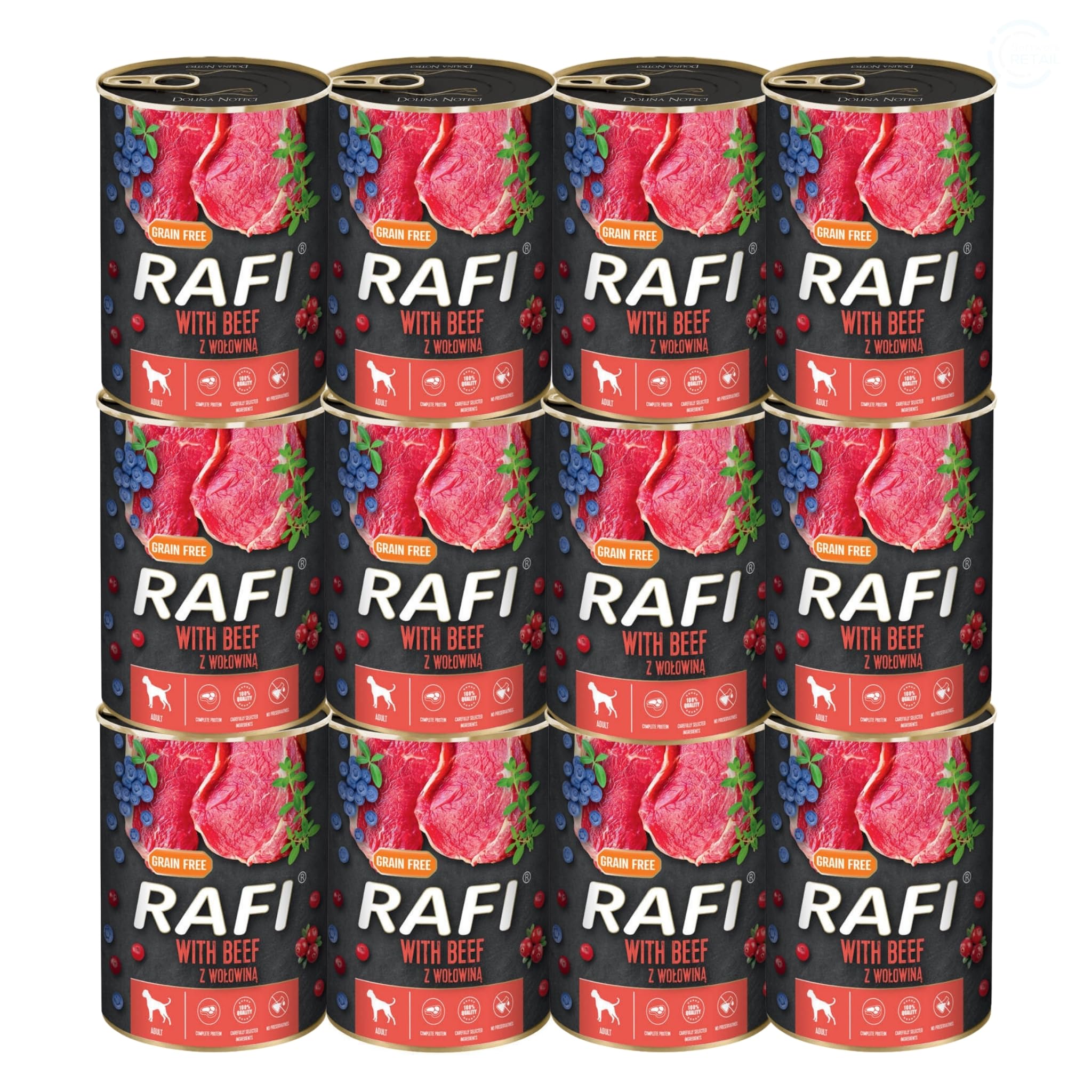 Rafi Complete Adult Wet Dog Food, Beef, 12 x 400g Cans