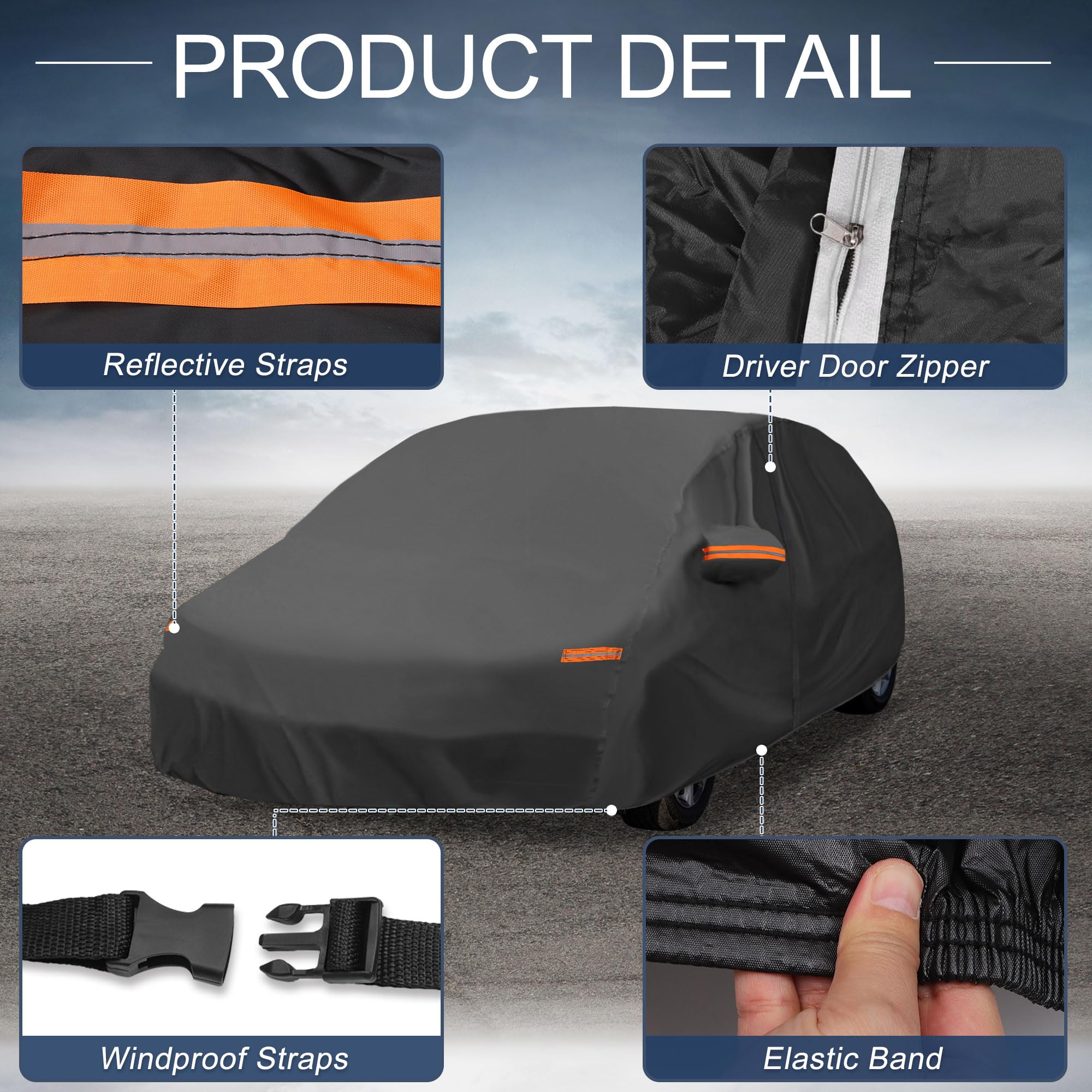 X AUTOHAUX Car Cover Outdoor Waterproof Sun Rain Snow Hail Protection With Left Side Zipper Aluminum Film For Toyota Prius Hatchback