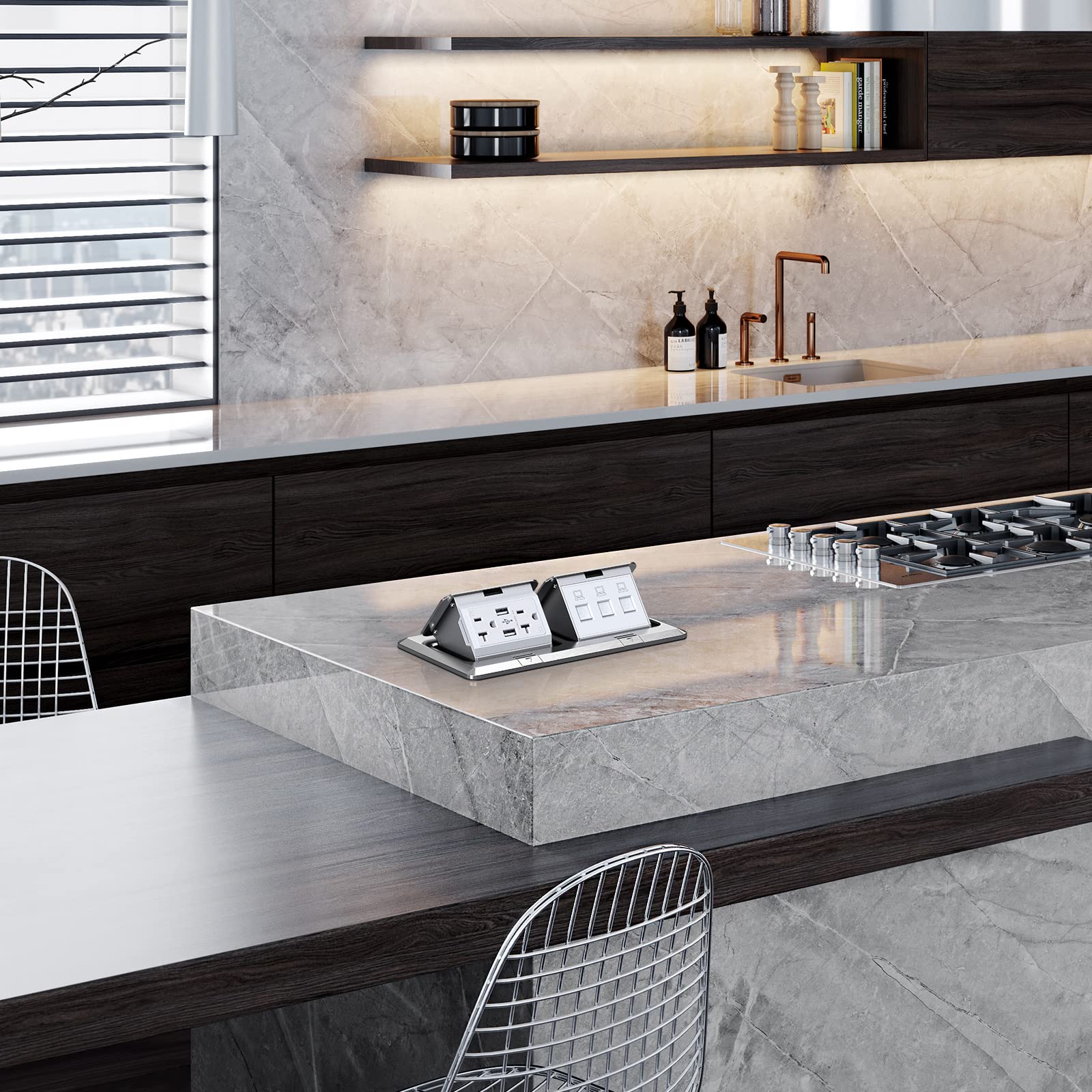 WEBANG Presa A Scomparsa Per Pavimento 20A Con USB, Acciaio Inox, ETL, Confezione Da 2, Pop-up, Per Interni - 2