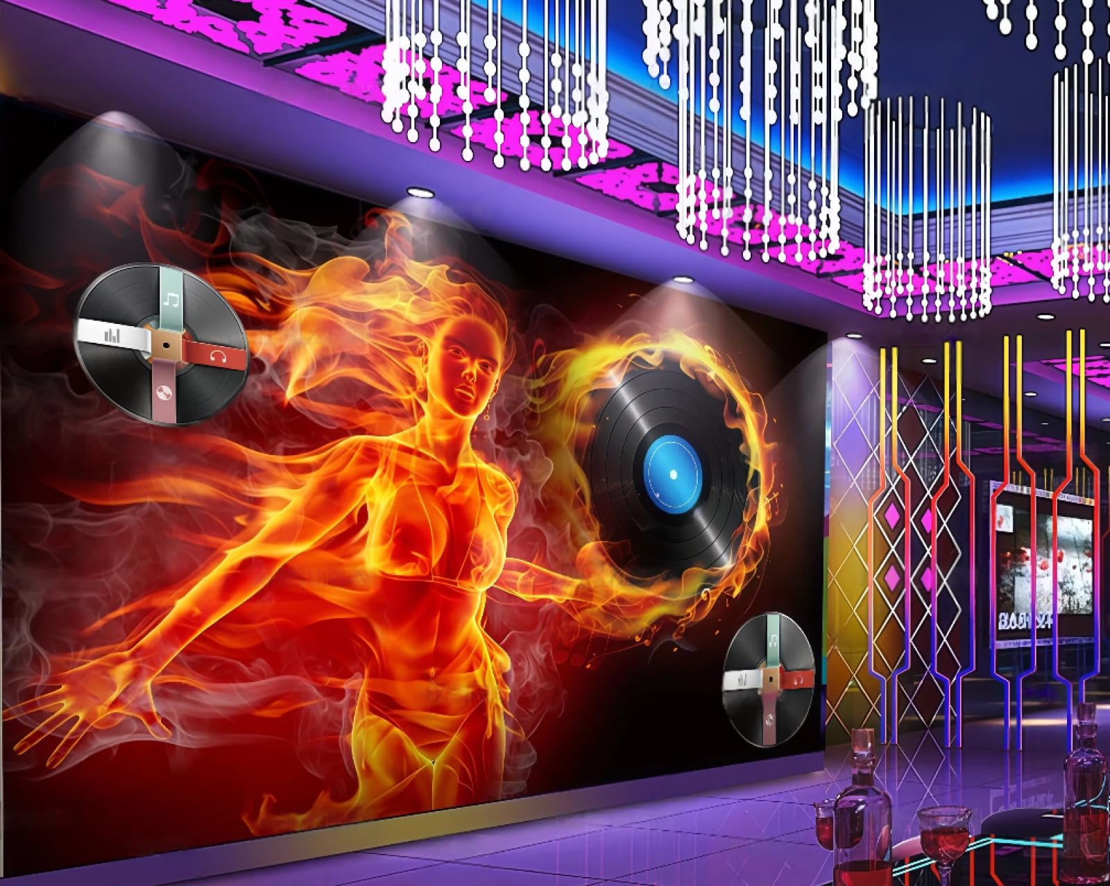 XDOUBAO Wallpaper Fashion Personality Music Flame Bar Nightclub Shopping Mall Afternoon Tea Western Restaurant Background Wall Wallpaper Coffee Shop Mural,3D,300x210cm