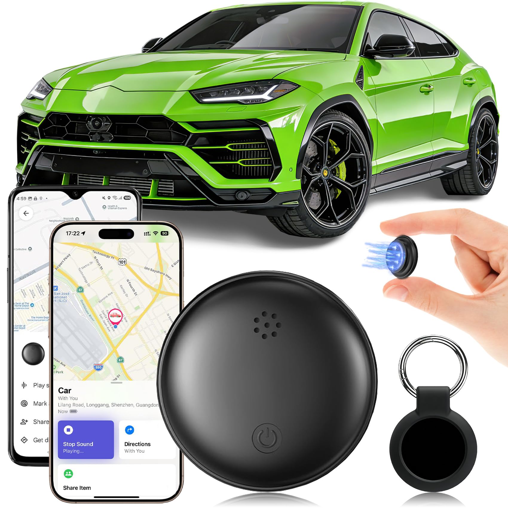 Traceur GPS Voiture, Smart Traceur Tag Magnétique Compatible avec Android et iOS, Tracker GPS Voiture sans Abonnement sans SIM, Positionnement Global en Temps Réel Traceur Tag GPS pour Auto (Noir)