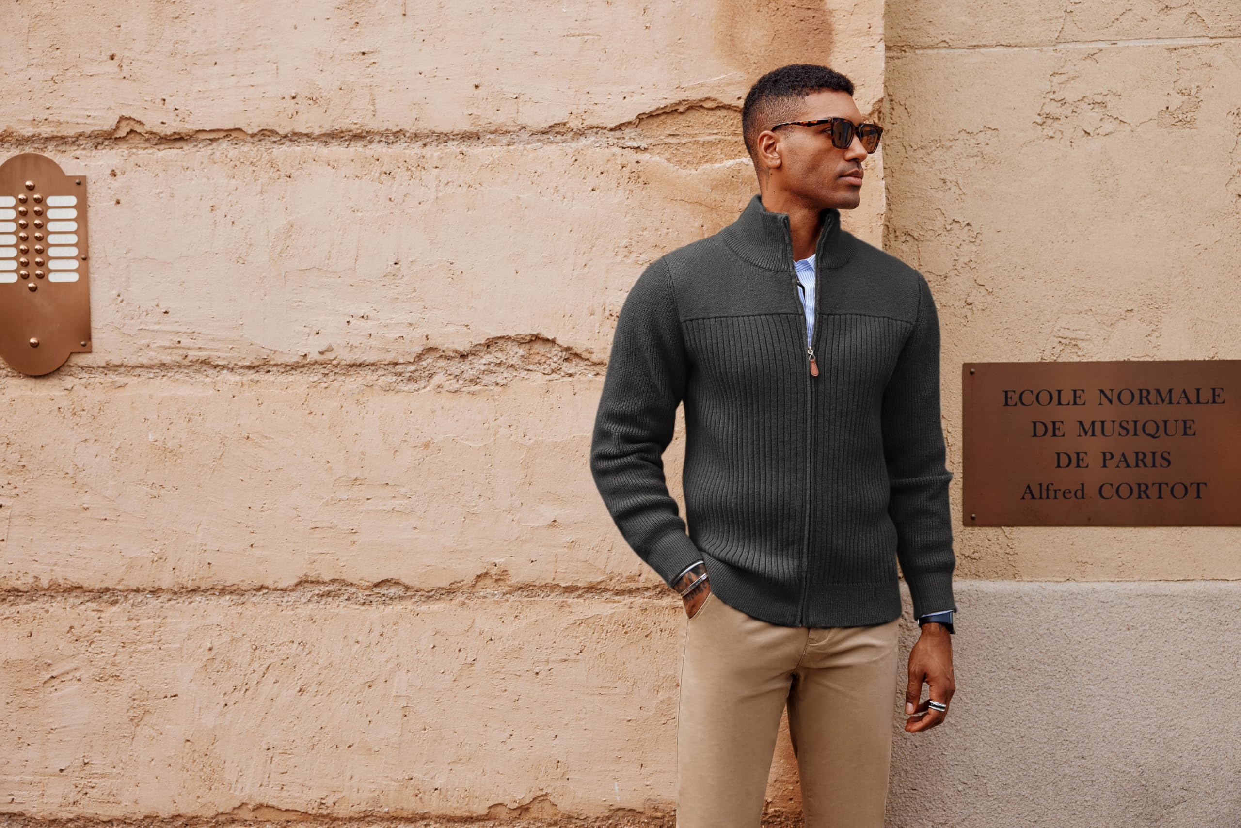 PJ PAUL JONES Strickjacke Herren mit Reissverschluss und Stehkragen Cardigan Pullover