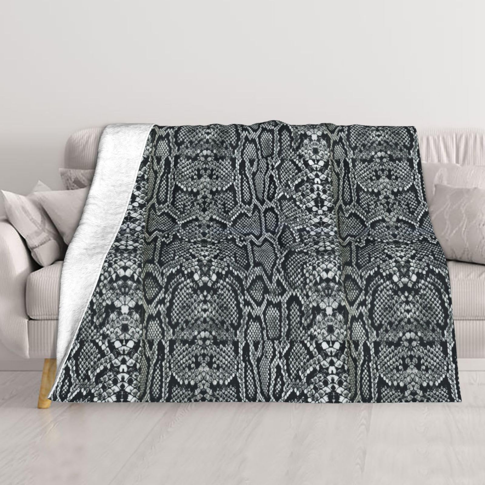 Couverture réversible chaude et super douce en peluche au motif serpent moderne