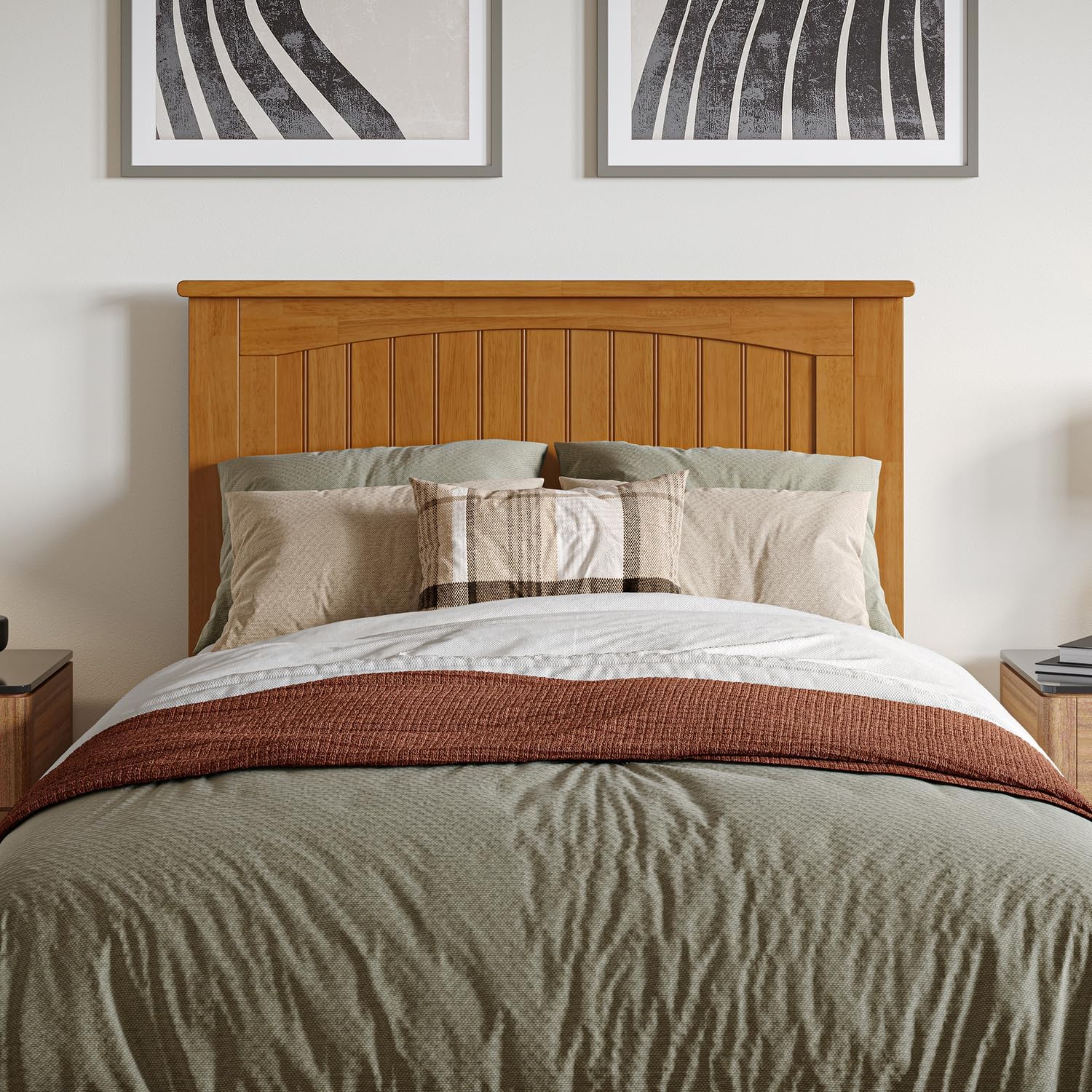 HomeStock Solid Wood Headboard with USB Charger - Coastal Bedroom Furniture Twin/Light Toffee