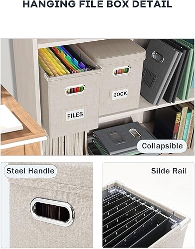 Miniatura 5 de Oterri Caja organizadora de archivos con tapa, caja de archivos colgante con bolsillo de malla, caja organizadora de documentos para archivos de