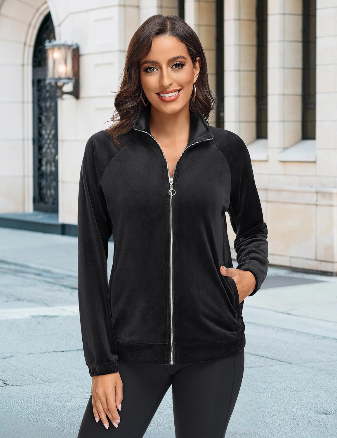 YUCOLEN Fleece Jacket for Women Full Zip Velour Jackets Polar Soft Warm Winter Coat with Two Zipper Pockets