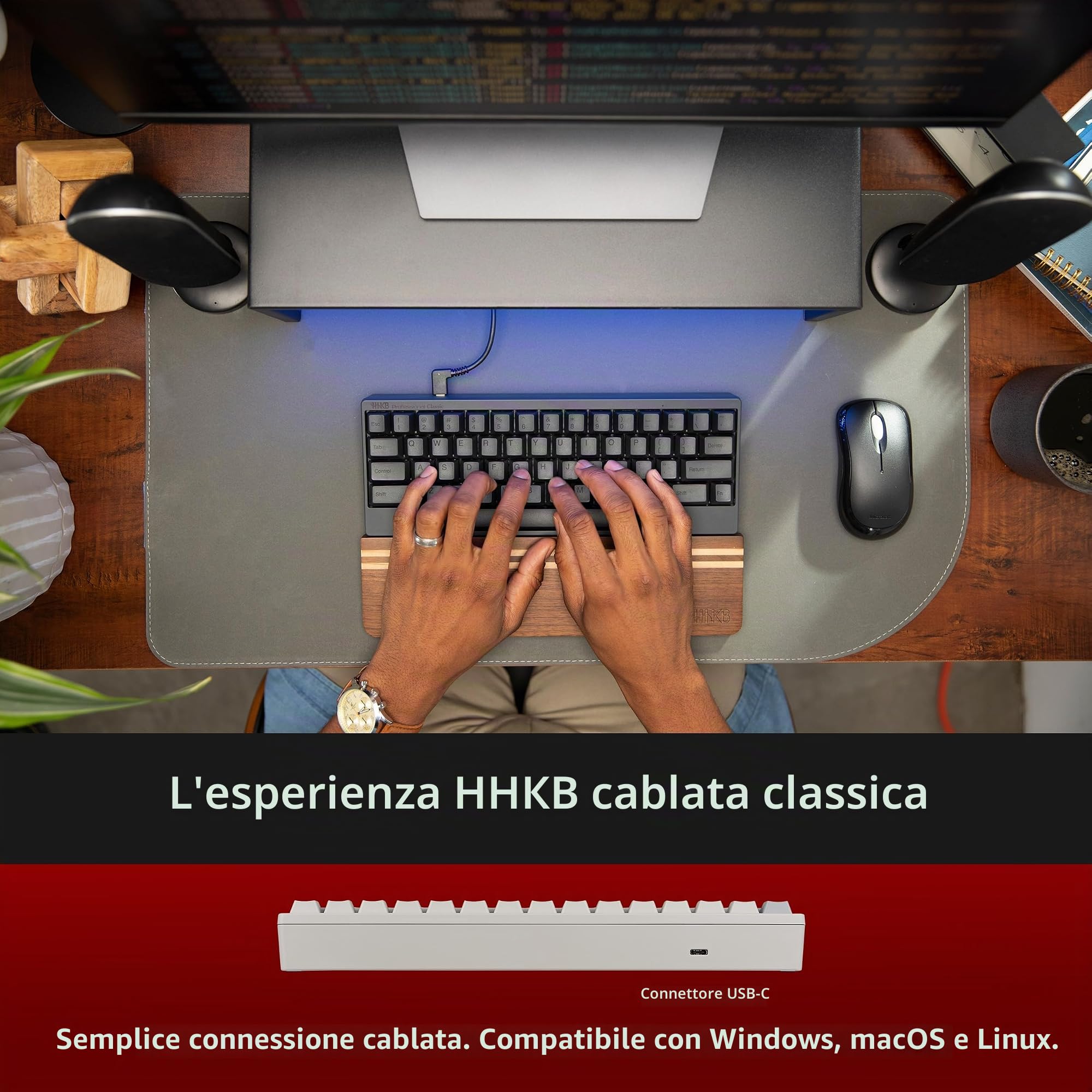 HHKB - Happy Hacking Keyboard Professional Classic (cablata, USB, Mac, Windows, carbone, stampato) con 2 anni di garanzia di sostituzione anticipata