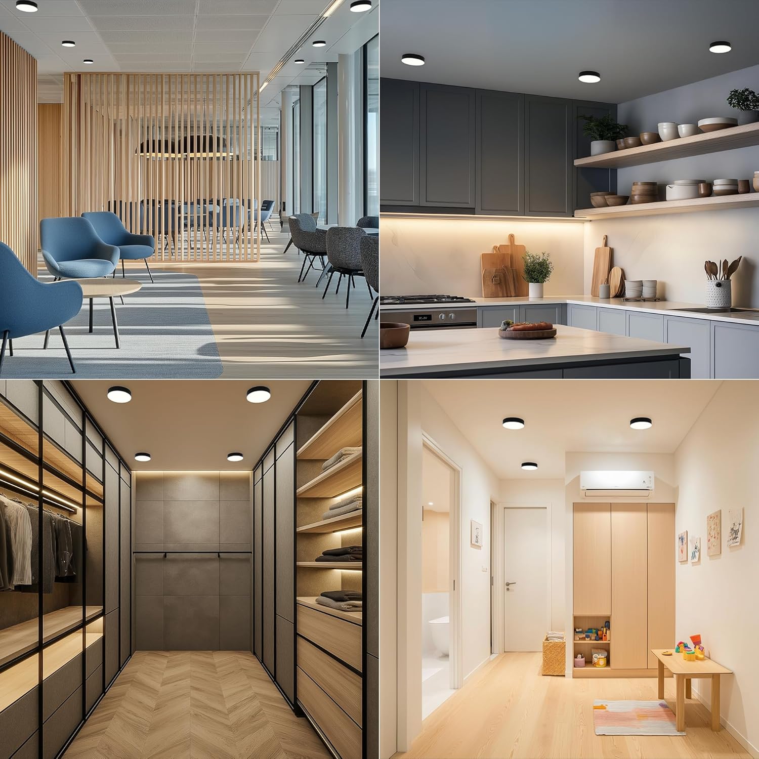 ZAGO 5 Inch LED Frameless Surface Mount Ceiling Light, 5CCT Switchable, Shower Rated Twist in Contemporary Mini Flush Mount Light, 120V, 60W Equivalent, ETL Certified, Dimmable, Black, 4 Packs