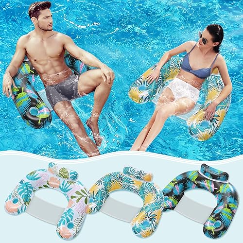 ANNIL3 Pack Adult Inflatable Pool Floats Chair, Water Leisure Inflatable Floating Chair,Drink Holder, Ergonomic Headrest,Pool Floaties for Adults