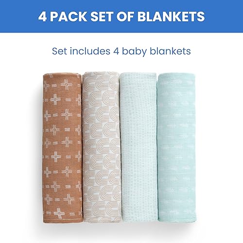 Miniatura 5 de Delta Children Mantas de muselina 100% algodón para niñas y niños, 47 x 47 pulgadas (paquete de 4), bohemio neutro