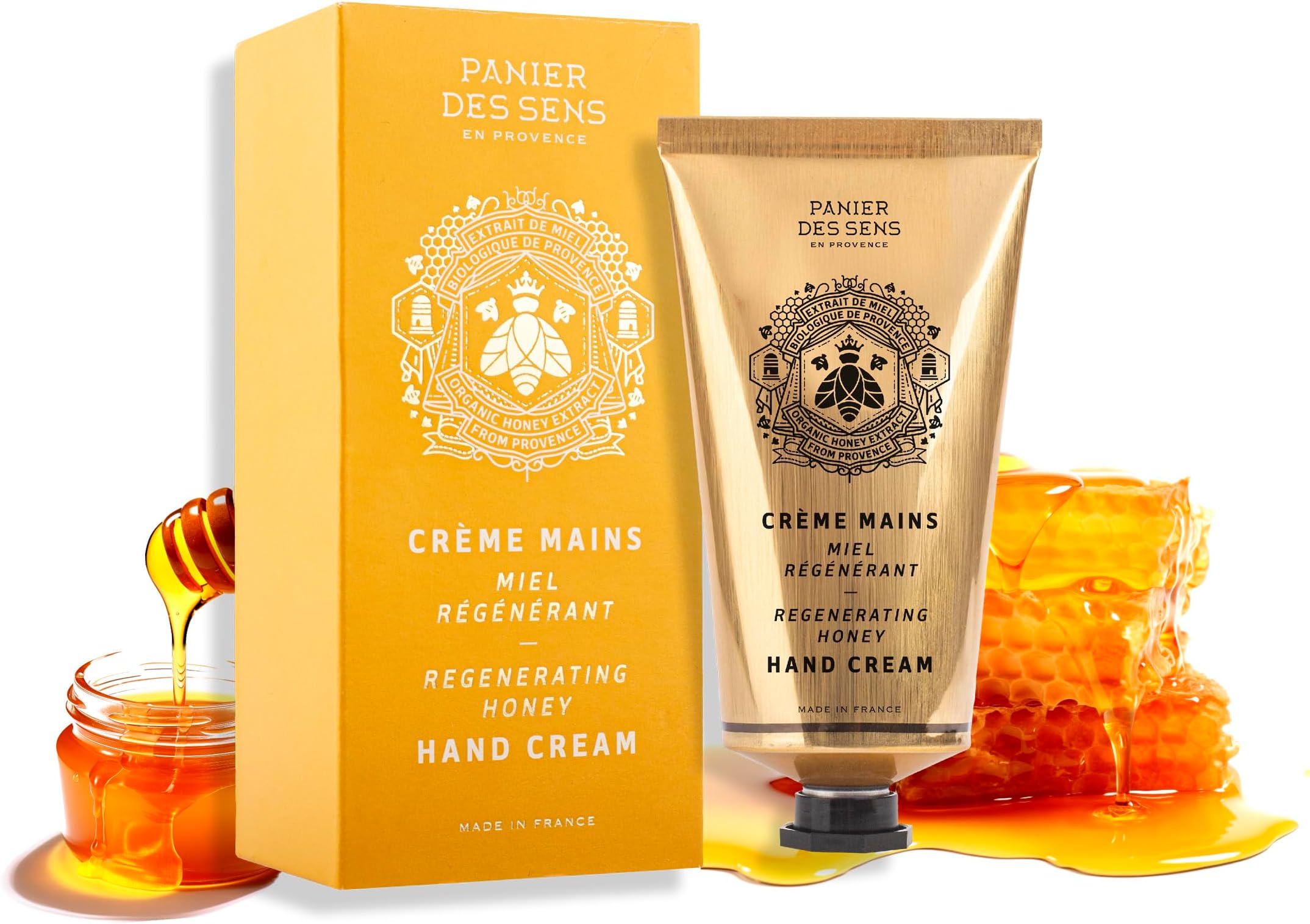 Honey Hand Cream - Nourishing Shea Butter Hand Cream for Dry Cracked Hands 97% Natural Ingredients - Dermatologically Tested Hand Lotion for Woman Made in France, 2.5 fl oz