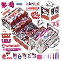 Vista 2 de Estuche de Maquillaje Cosmético Hello Kitty Train Case Incluye Brillo de Labios, Sombra de Ojos, Esmalte de Uñas, Accesorios para el Cabello y Más!