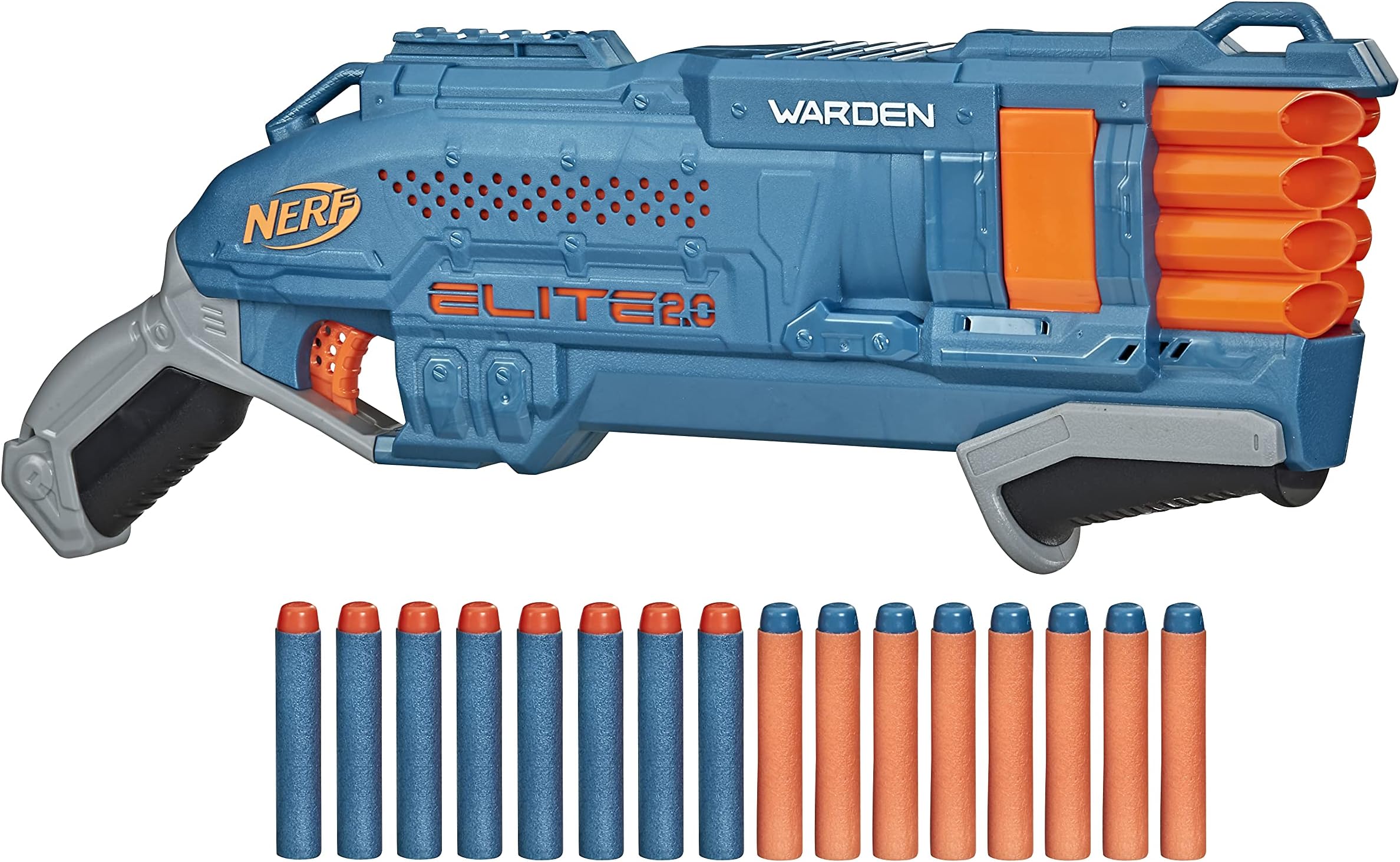 Elite 2.0 Warden DB-8 Blaster, 16 Official Nerf Darts, Blast 2 Darts At Once, Tactical Rail, Slam Fire