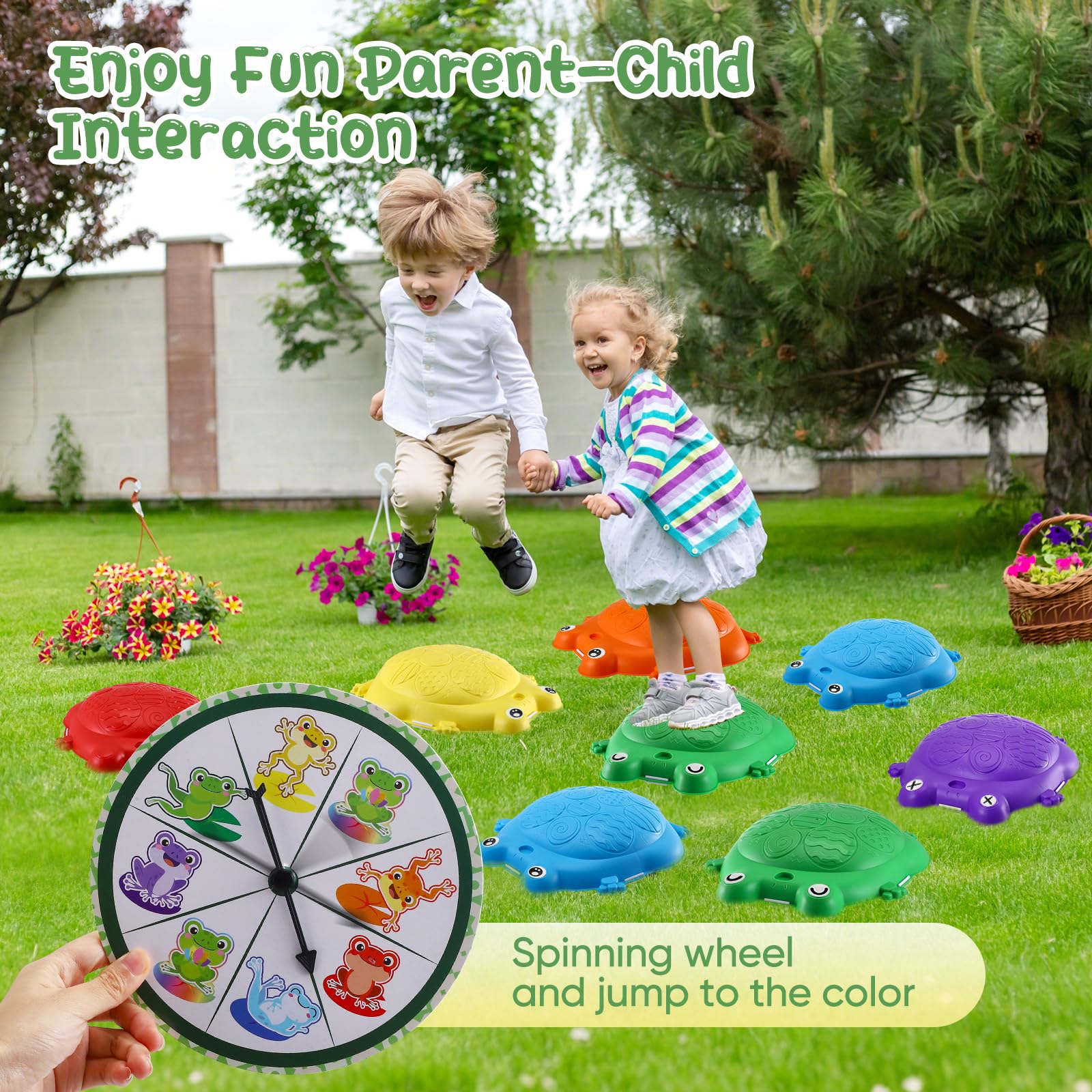 Jradse Piedras de Marcha Ranas para Niños, 8 Piezas de Cálculos Sensoriales Antideslizantes, Juego de Motricidad Interior/Exterior 3-8 Años, Desarrolla la Motricidad, Soporta 120kg - 5