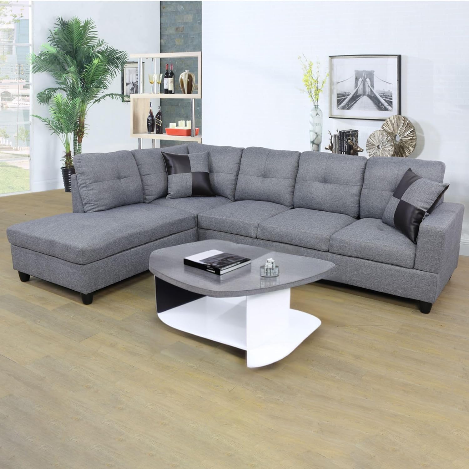NicBex Sectional Couches for Living Room 2-Piece Modern Sectional Sofa with Right Chaise Classic L-Shape Sectional Couch Leather Upholstered Sofa Couches for Living Room, Office, Bright White