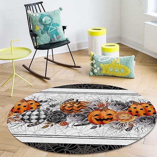 Miniatura 5 de Alfombra redonda de Halloween de 3 pies, lavable para interiores y exteriores, para dormitorio, cocina, baño, sala de estar, oficina, área +