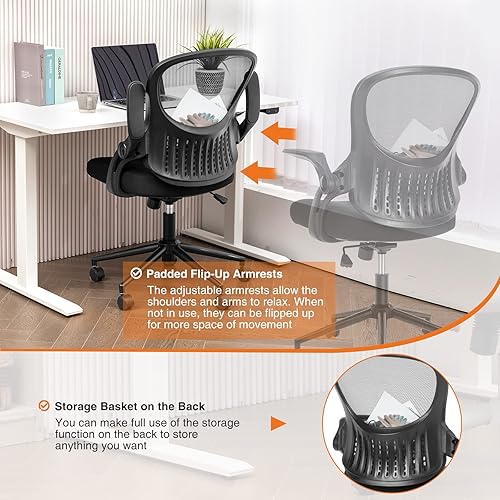 Miniatura 7 de Silla ergonómica de escritorio de oficina en casa, silla de computadora de malla ajustable en altura, silla de trabajo con abatible, color negro