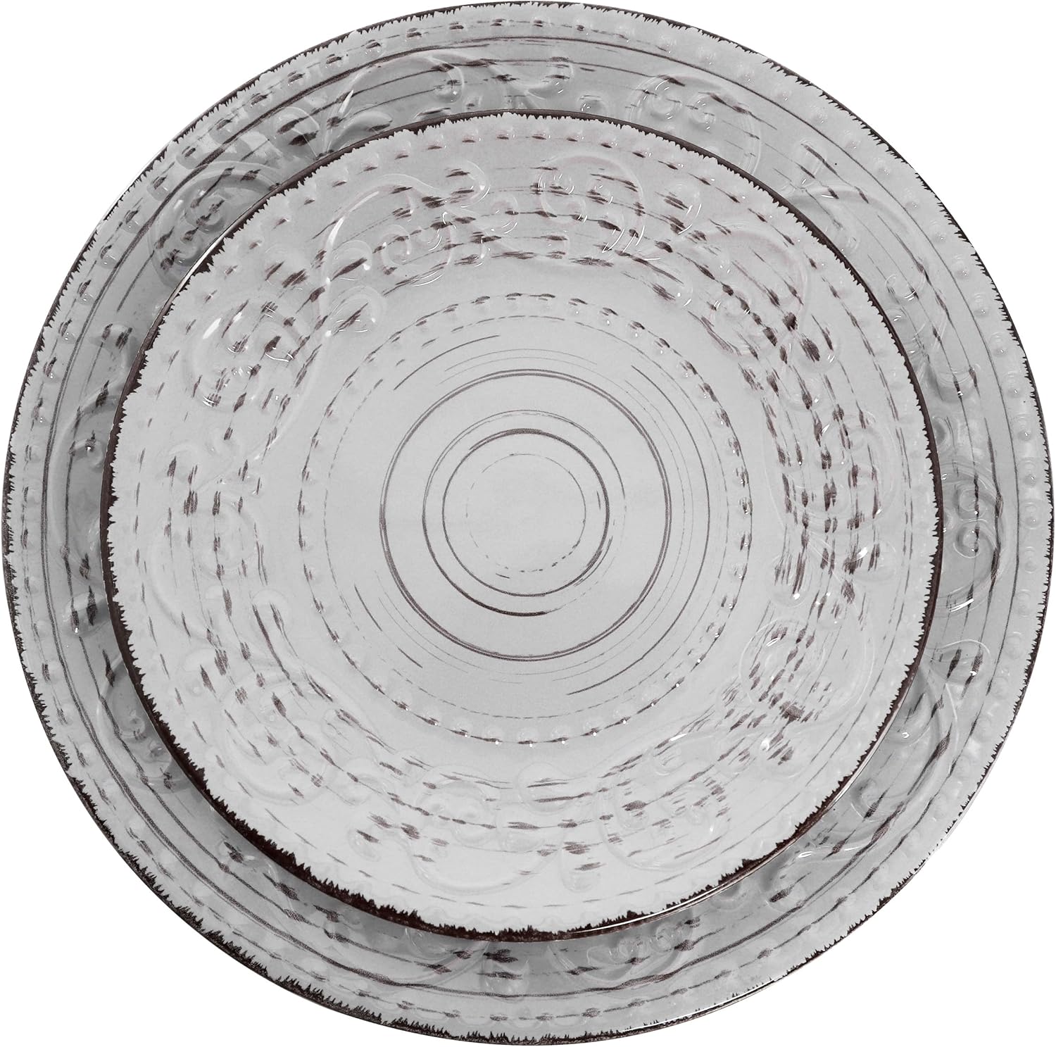 Elama Malibu Calcite 16-Piece Stoneware Embossed Pattern Reactive Glaze Light Gray Dinnerware Set, Tableware, Serveware Set (Calcite Gray) - Image 3