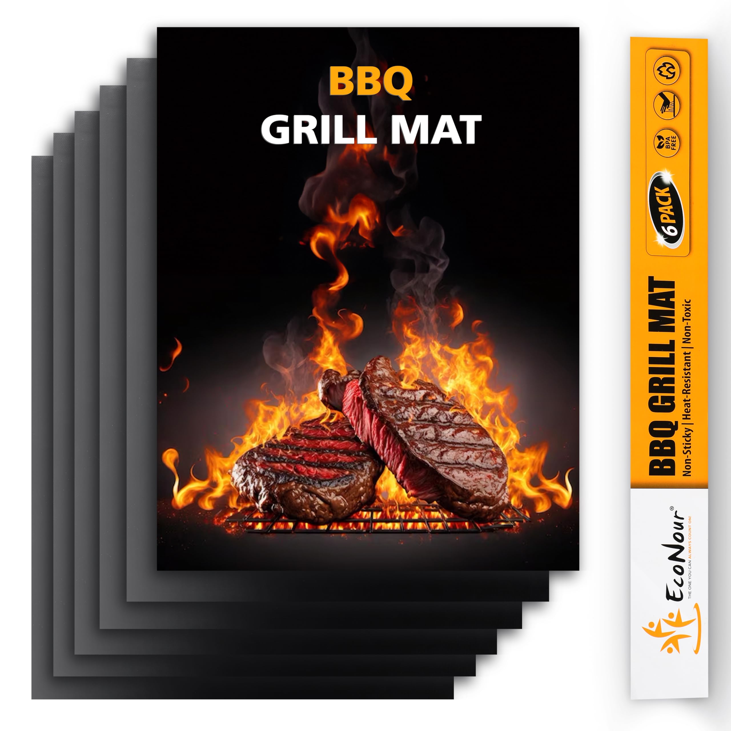 EcoNour Grill Mat Set of 6600 Degree Nonstick BBQ Grill Mats, Heavy