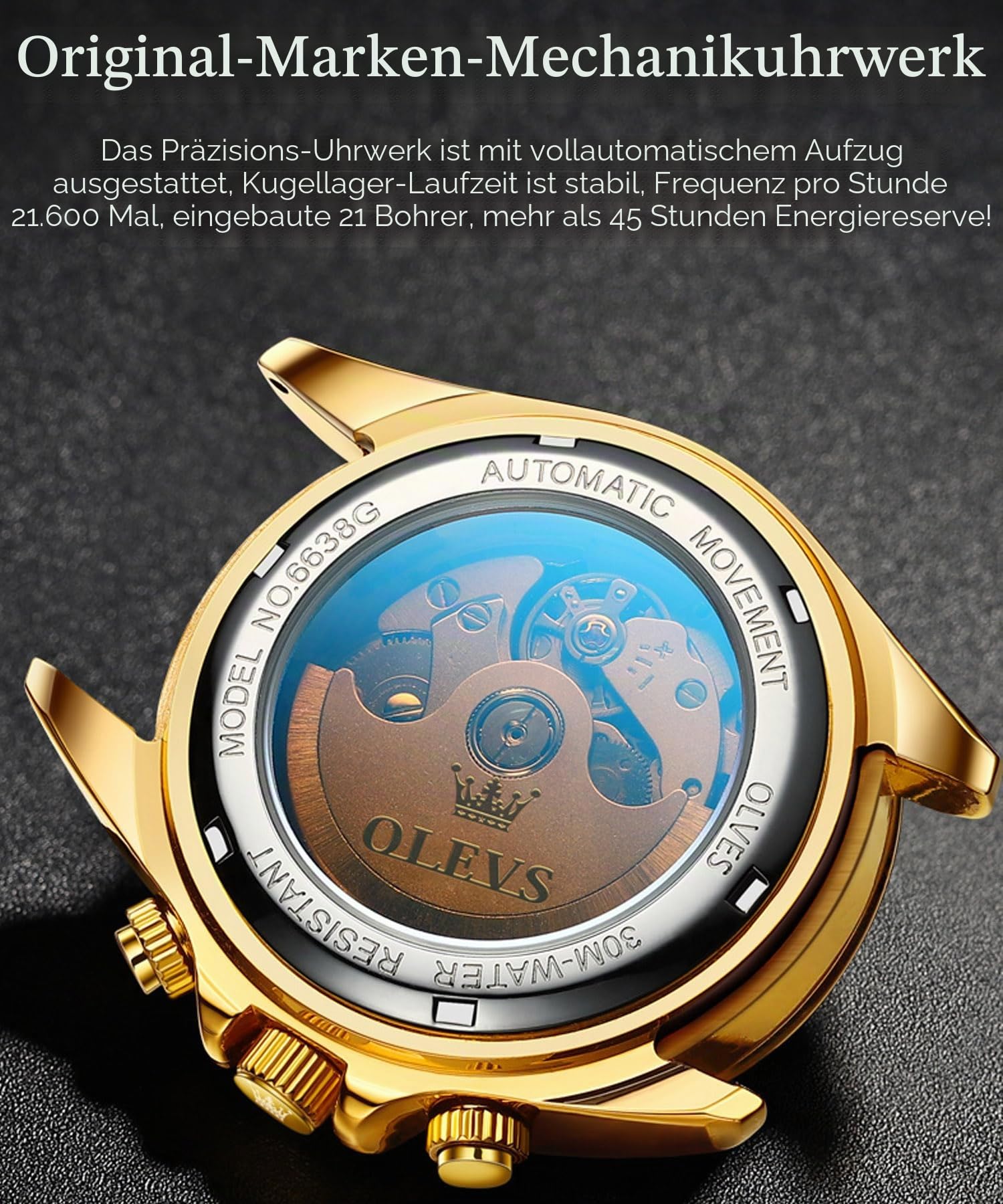 OLEVS Herren Automatikuhr Automatikuhr Timing Lünette Mechanische Uhr Wasserdicht und Leuchtend Kalender Woche Edelstahl Präzisionsband