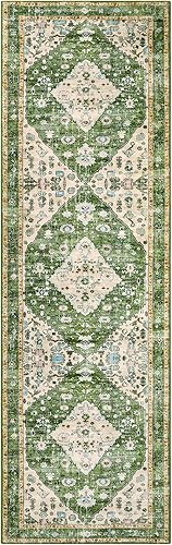 Miniatura 586 de Lahome Tapete tribal bohemio, pequeño, suave, antideslizante, lavable, de pelo corto, para piso en puerta, interior, entrada, baño, silla, Verde