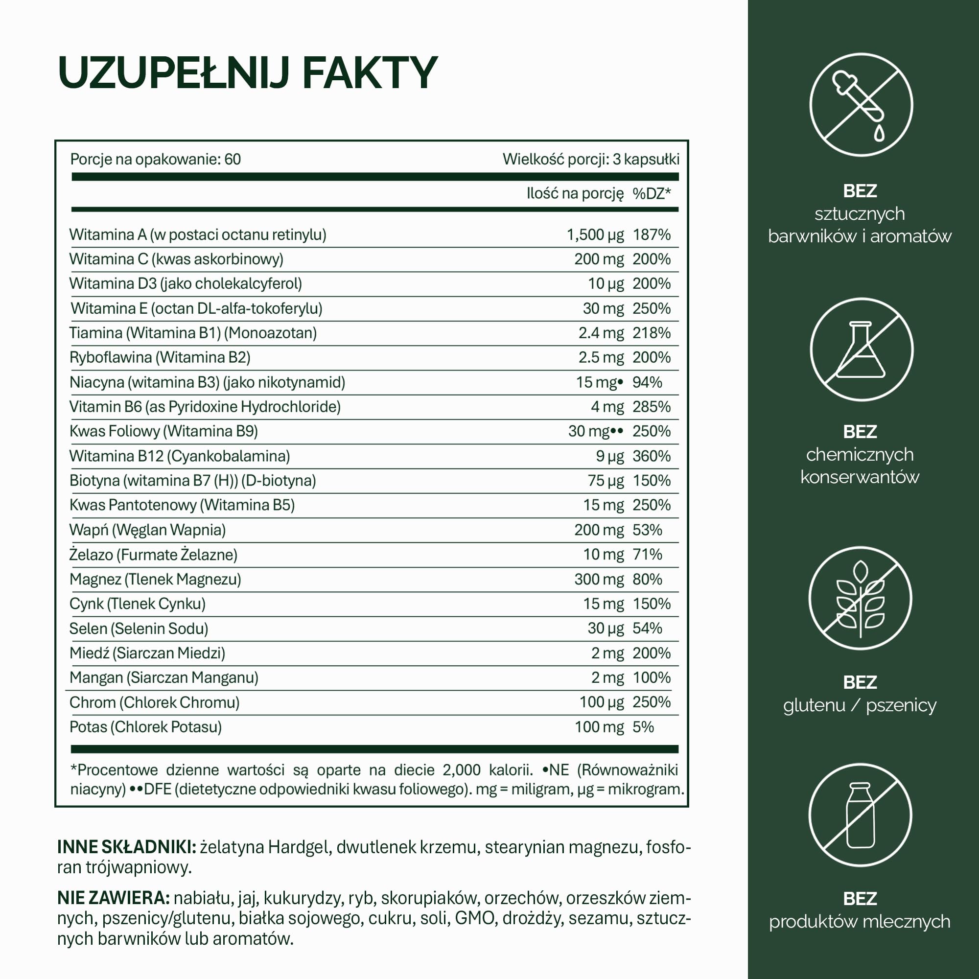NFO MULTI-VIT ENERGY [180 kapsułek żelowych] naturalny kompleks o wysokiej dawce z Norwegii Wszystkie witaminy i minerały zawarte w naszych multiwitaminach są zrównoważone dla maksymalnej synergii, z