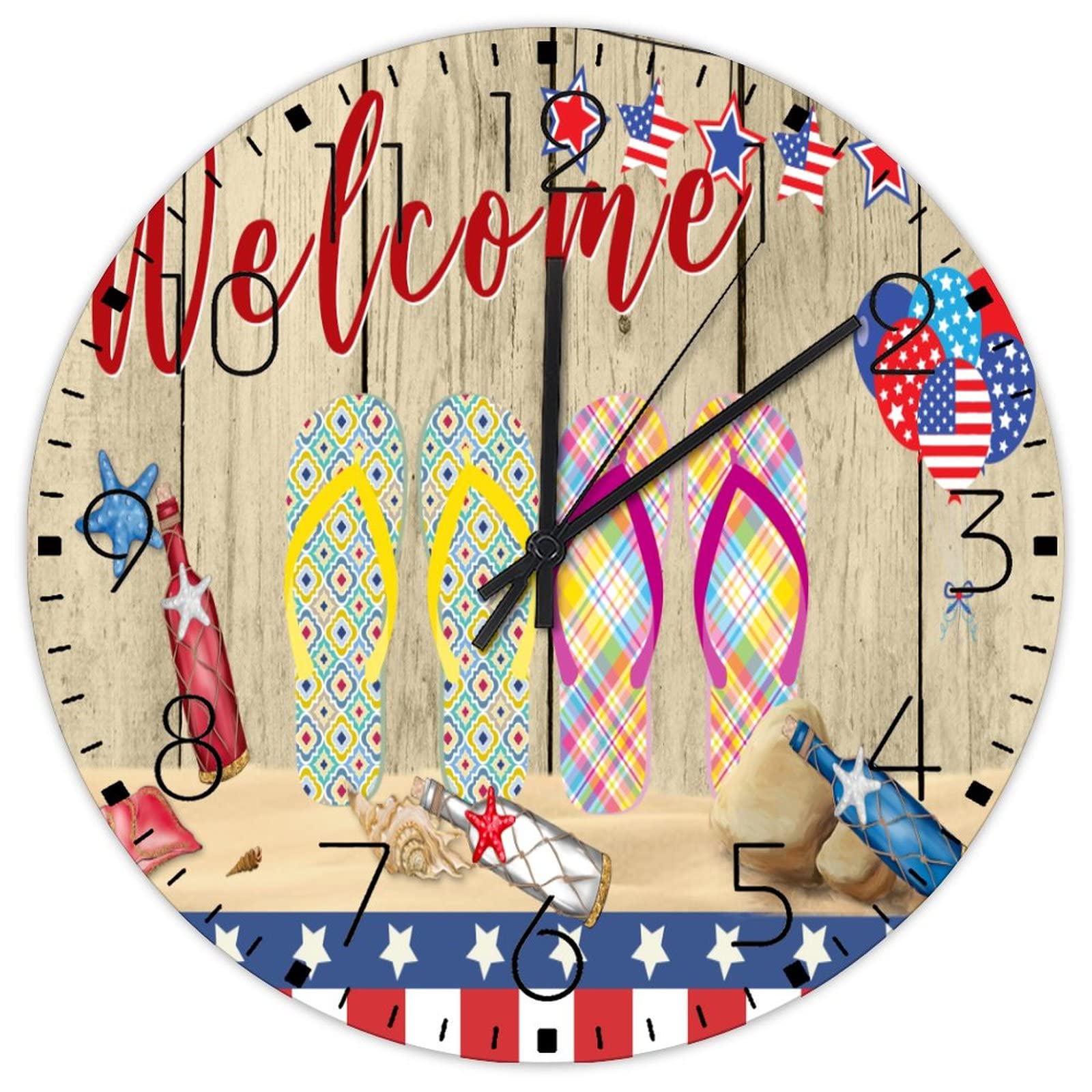 Horloge murale en bois 30 cm patriotique sans cadre pour salle de sport et intérieur