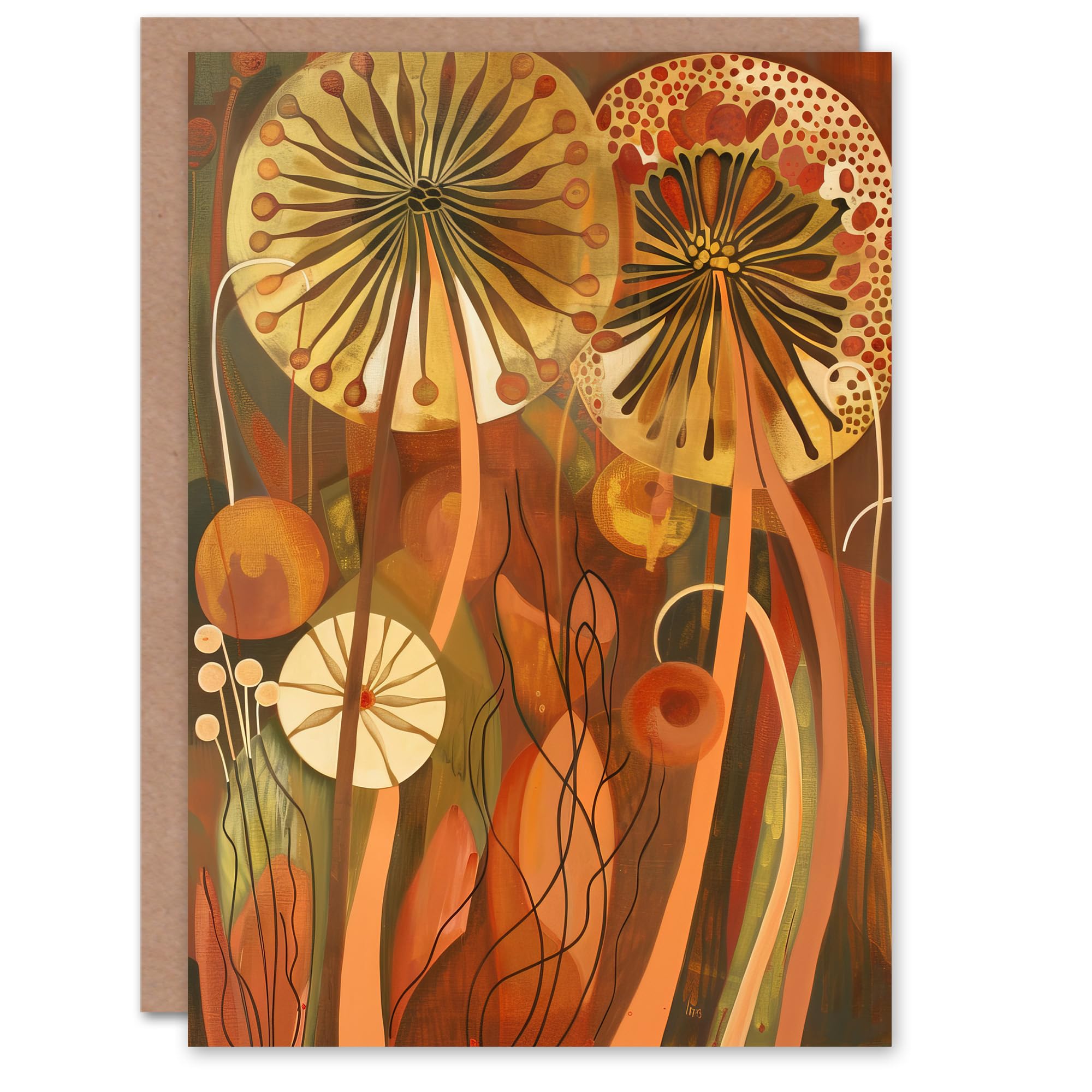 Artery8 Greeting Card Autumnal Wildflower Garden Dandelions Painting For Her Woman Birthday Card