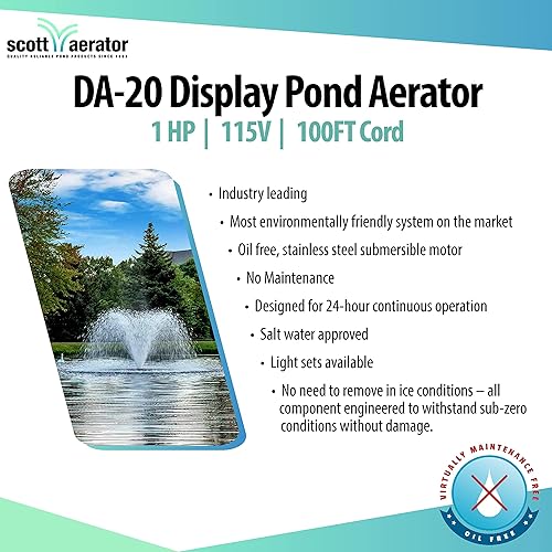 Vista 17 de Scott Aerator DA-20 - Aireador de estanque de pantalla - 1/2 caballo de potencia 115 V 100 pies cable Fuente de estanque aireador para estanques