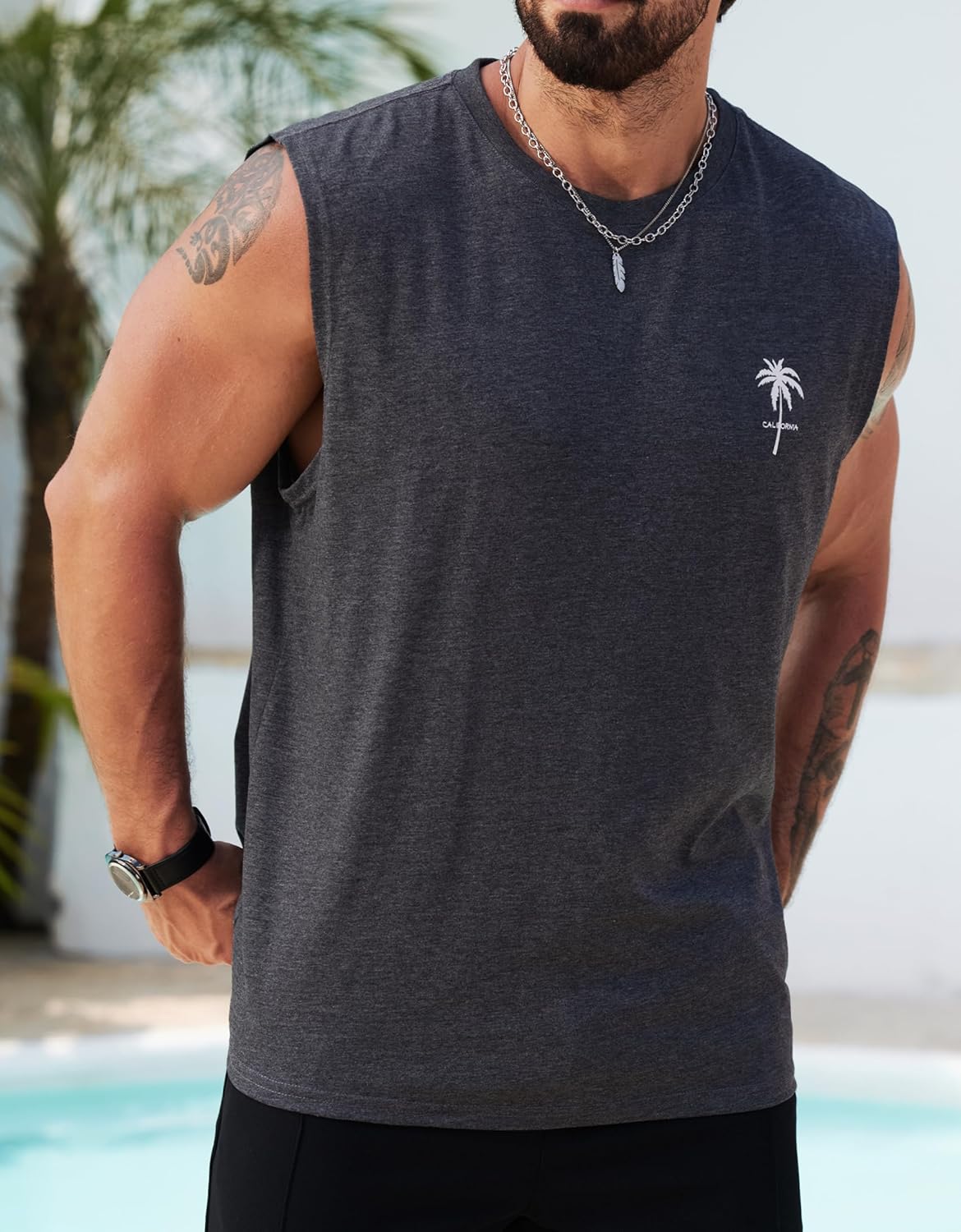 Mens Beach Summer Tank Tops Palm Tree Graphic Vacation Muscle Sleeveless Shirts (S-3XL)