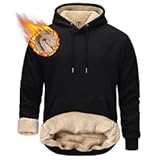 Men&apos;s Pullover Hoodie Thick Sherpa Lined Kangaroo Pocket Winter Windproof Warm Fleece Hoodie Athletic Sweatshirts