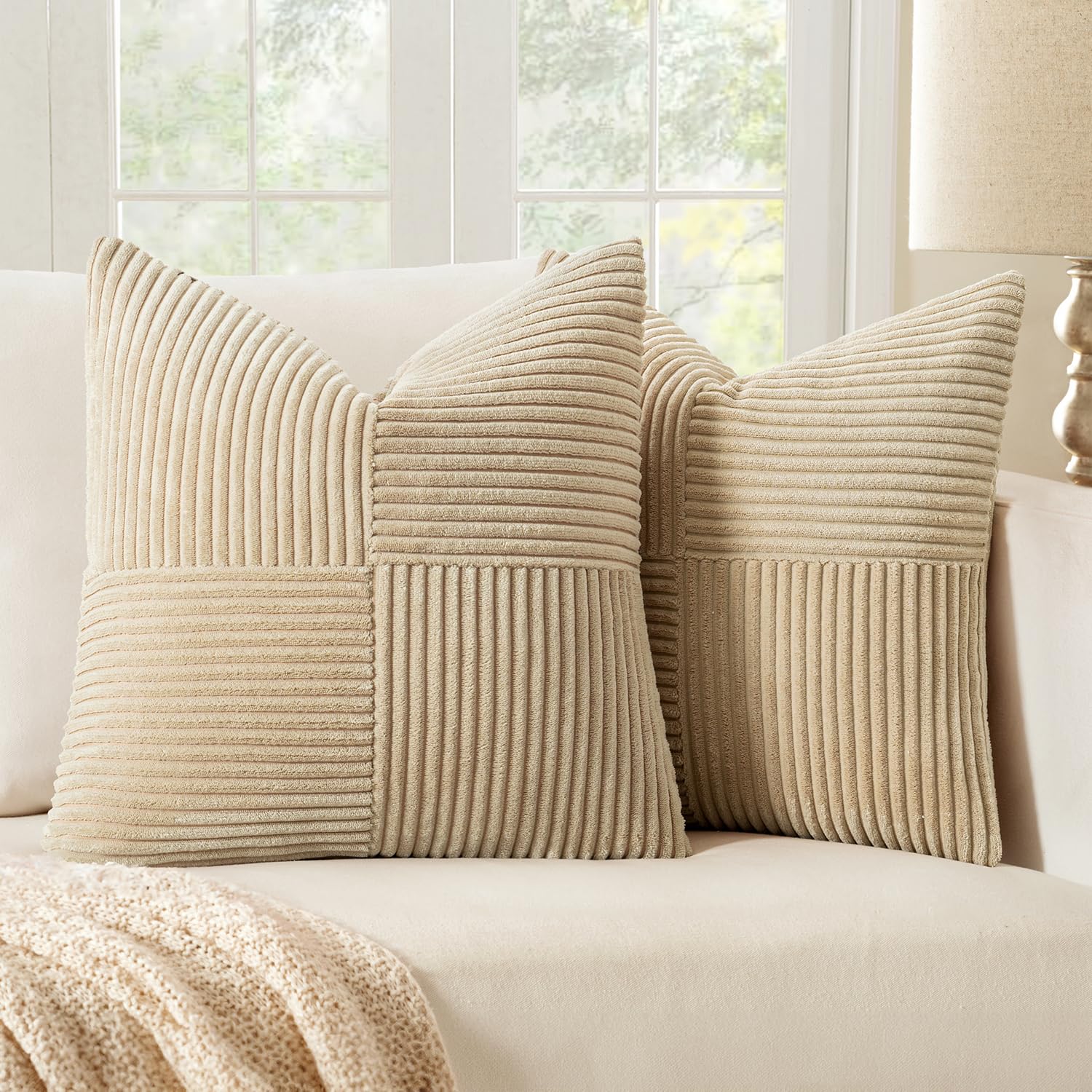 MIULEE 2er Set Kissenbezug 40x40cm Cremegelb Kissenhülle Kissenbezüge Sofakissen Dekokissen Boho Couchkissen Kord Dekorative Zierkissenbezug für Sofa