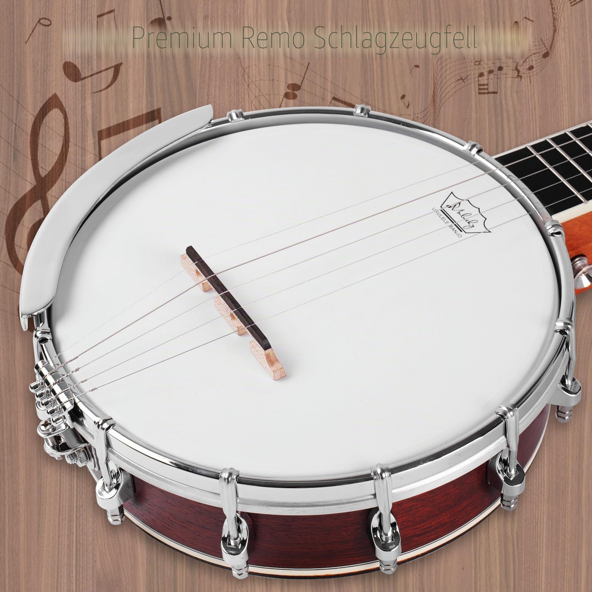 5-saitiges Banjo Mini – Mulucky 26 Zoll Reisebanjo, Korpus aus Sapele, geschlossene massive Rückseite, Anfängerset mit Gigbag, Plektren, Saiten, Gurt – B806