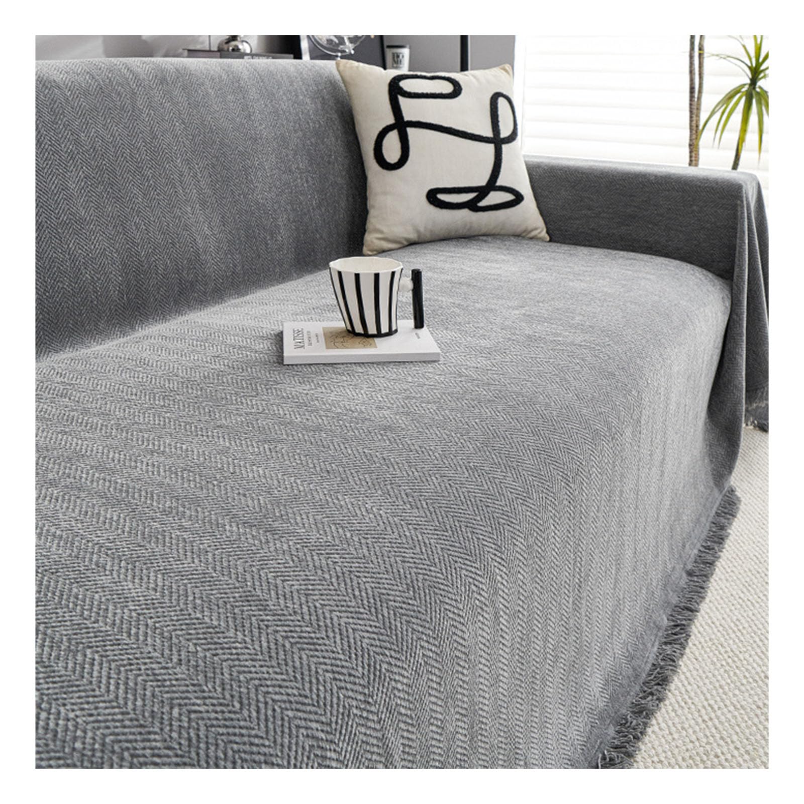 Housse de canapé anti-saleté tissu doux gris pour rénover un canapé-lit