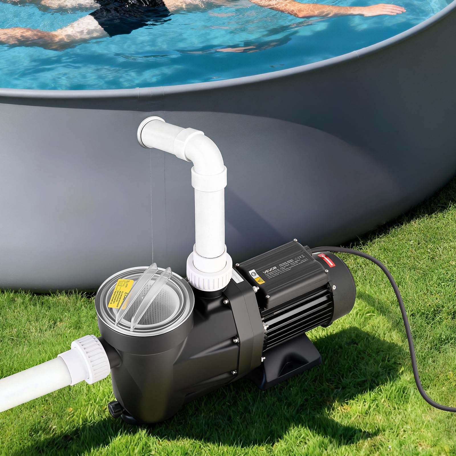 VEVOR Bomba para Piscina 1300 W Caudal Máximo de 28800 L/H Bomba de Filtración para Piscina de Una Sola Velocidad, CA 220-240 V, Altura de Elevación Máxima de 17 m, con Temporizador de 24 Horas