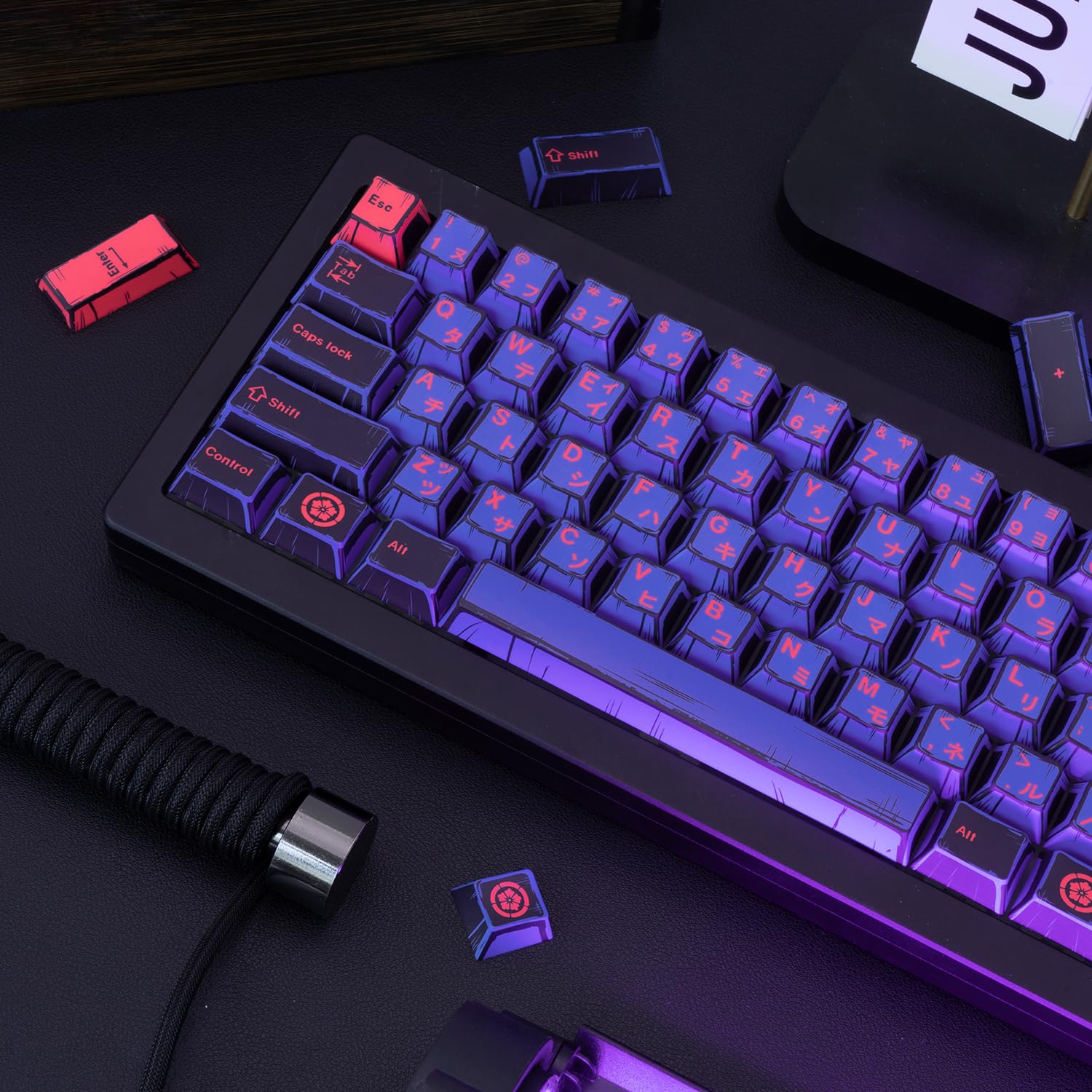 GEKUCAP Ninja Japanese PBT Custom Keycaps, 130 Keys Black Purple