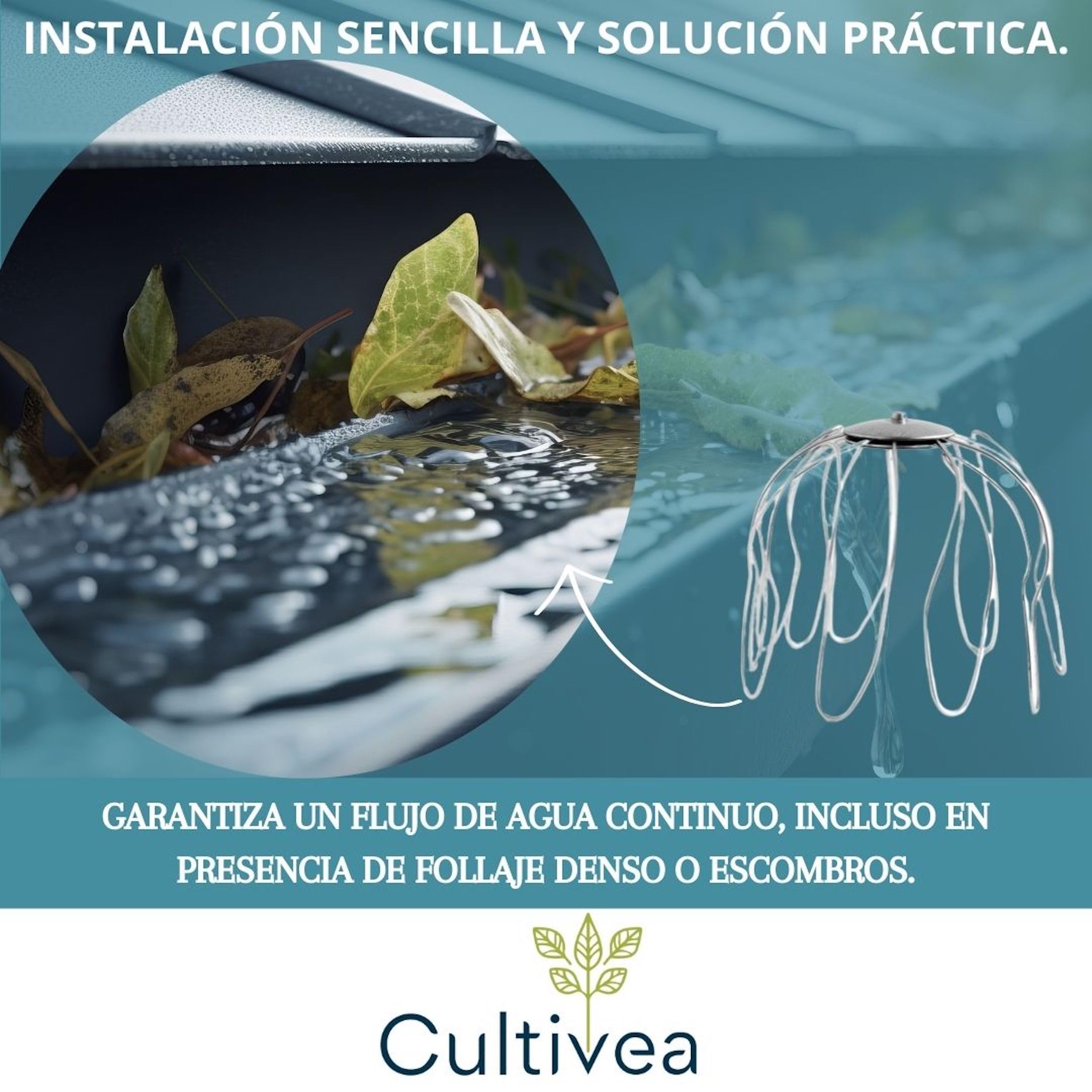 CULTIVEA® Rejilla Protector Canalones (80-100mm Ø) – Lote de 4 – Acero Galvanizado Antióxido – Filtro para Hojas y Suciedad – Protección Canalones y Bajantes – Fácil Instalación