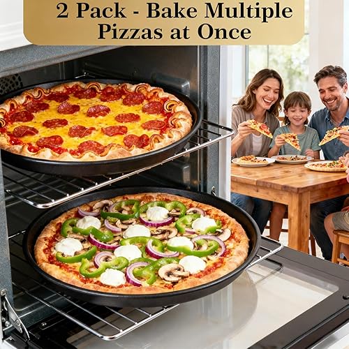 Miniatura 7 de Paquete de 2 bandejas profundas para pizza, 12 pulgadas, antiadherentes, redondas, resistentes, de aleación de aluminio, bandeja para servir,