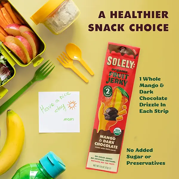 SOLELY - Organic Mango Chocolate Drizzled Fruit Jerky - 1 Individually Wrapped Fruit Strip - Fruit Leather Made from Dried Fruit - Healthy Snacks for Adults & Kids - Vegan - 0.8oz (23g) 3