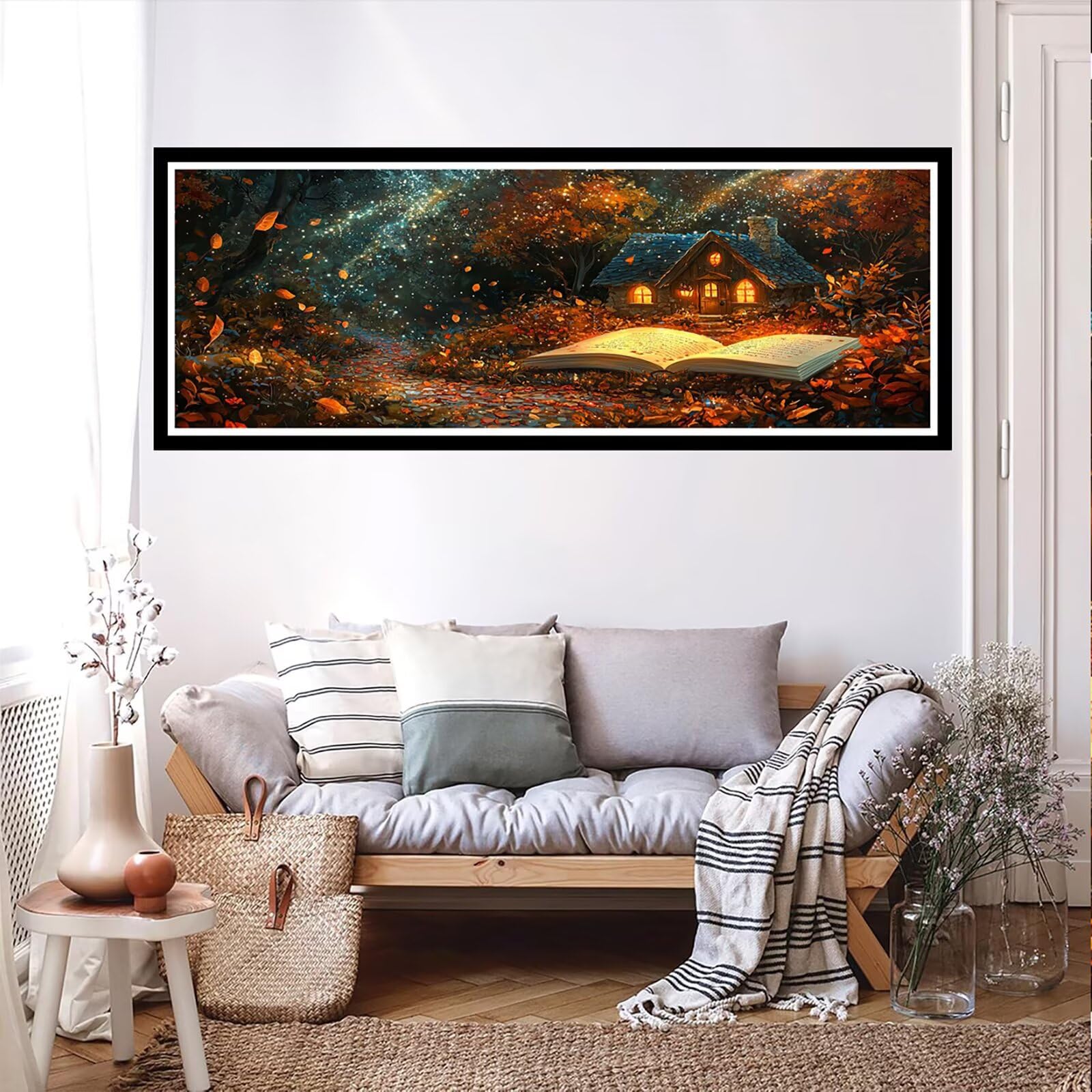 5D DIY domek diamentowy obraz duży rozmiar 60 x 180 cm, diamentowe malowanie dla dorosłych las, malowanie diamentowe haft ścieg krzyżykowy kryształ górski kreatywny zestaw do dekoracji wnętrz TU0N-14