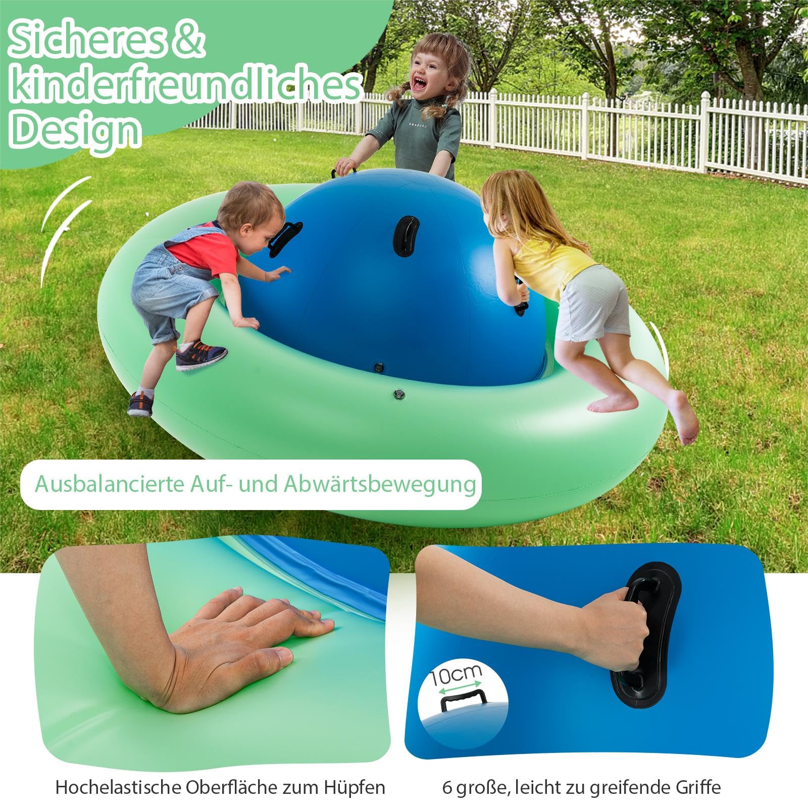 SOARS Aufblasbare Kletterkugel für Kinder ab 5 Jahren - Hüpfball zum Klettern, Kletterkuppel mit 6 Griffen bis zu 113kg belastbar (Blau + Grün)