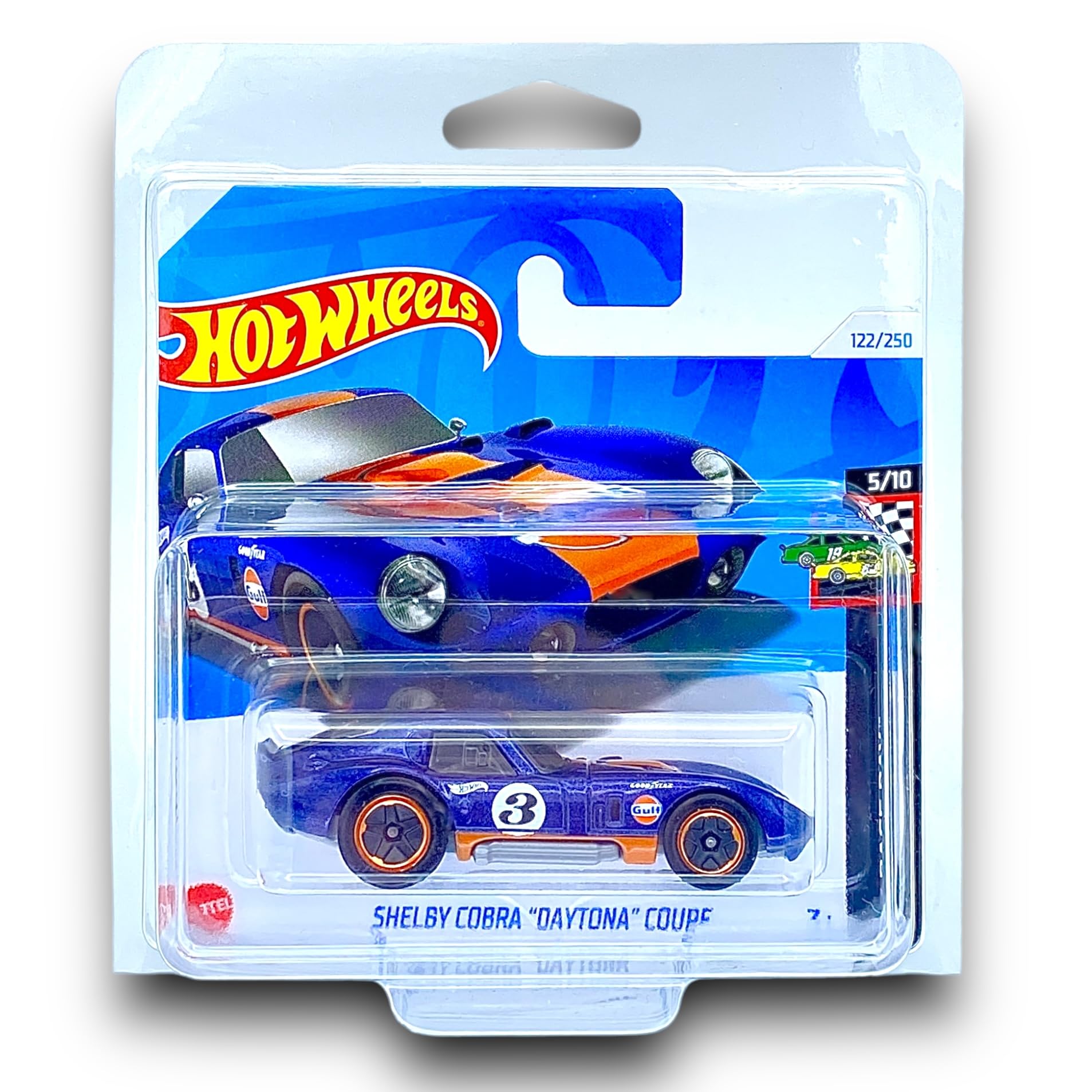 Hot Wheels Shelby Cobra Daytona Coupe (Dark Blue & Papaya (Gulf)) 5/10 HW Race Day, 2024-122/250 (Short Card)